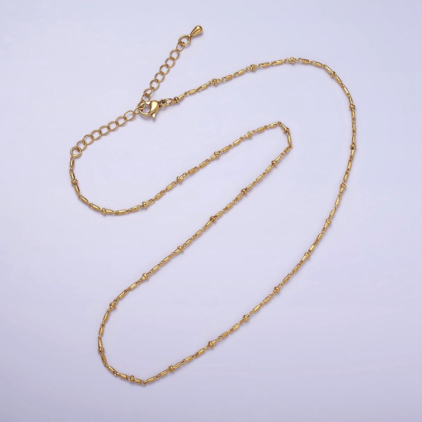 24k gold filled tube chain with gold beads for wholesale necklace dainty satellite chain jewelry making supplies | wa1857 wa1858