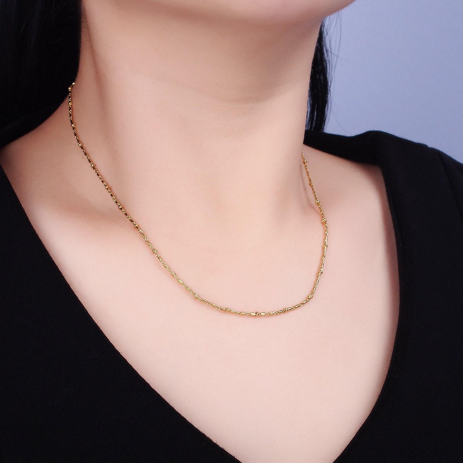 24k gold filled tube chain with gold beads for wholesale necklace dainty satellite chain jewelry making supplies | wa1857 wa1858
