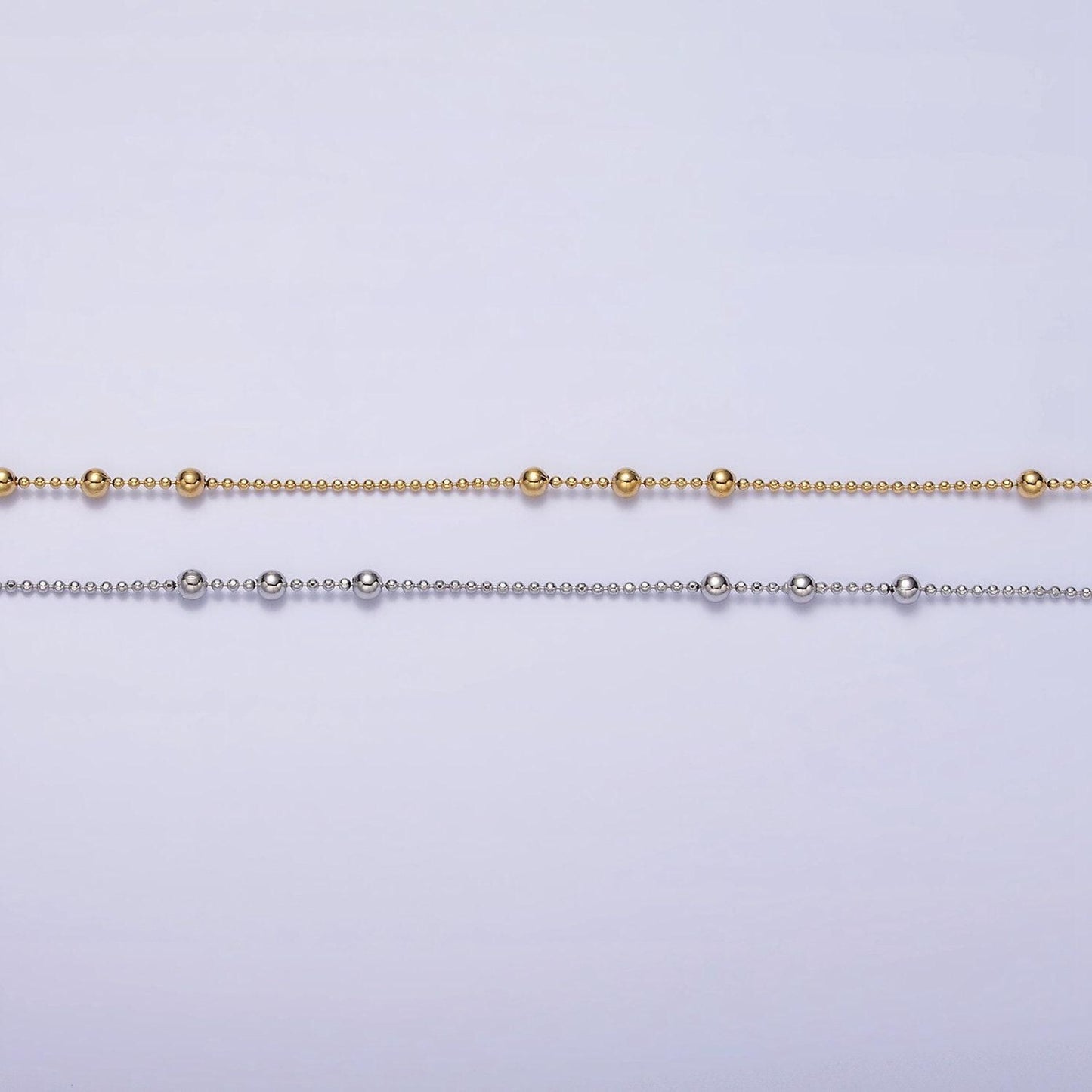 24k gold filled beaded satellite chain gold filled silver chain simple everyday layering necklace 15.75 inch | wa-1855 wa-1856