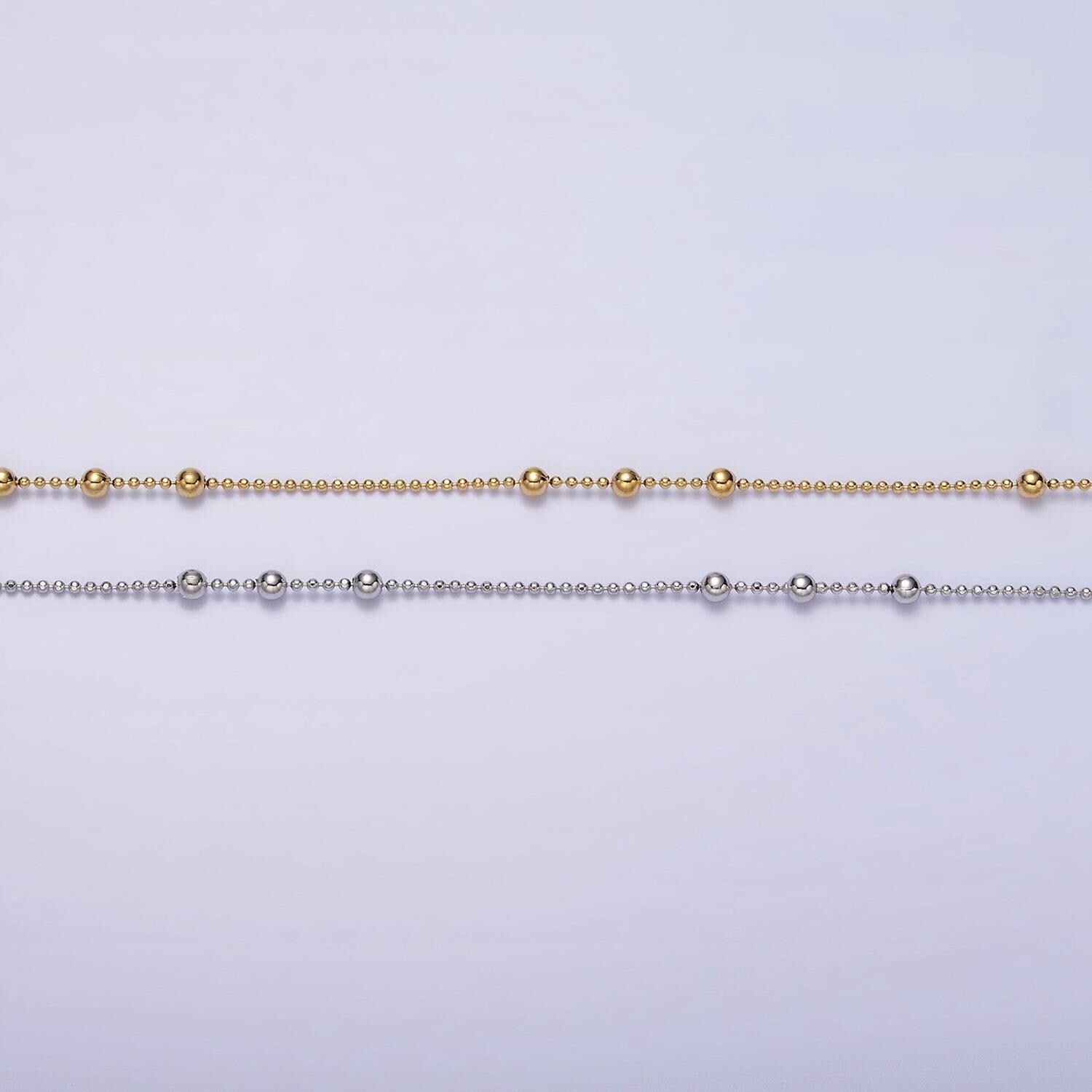 24k gold filled beaded satellite chain gold filled silver chain simple everyday layering necklace 15.75 inch | wa-1855 wa-1856