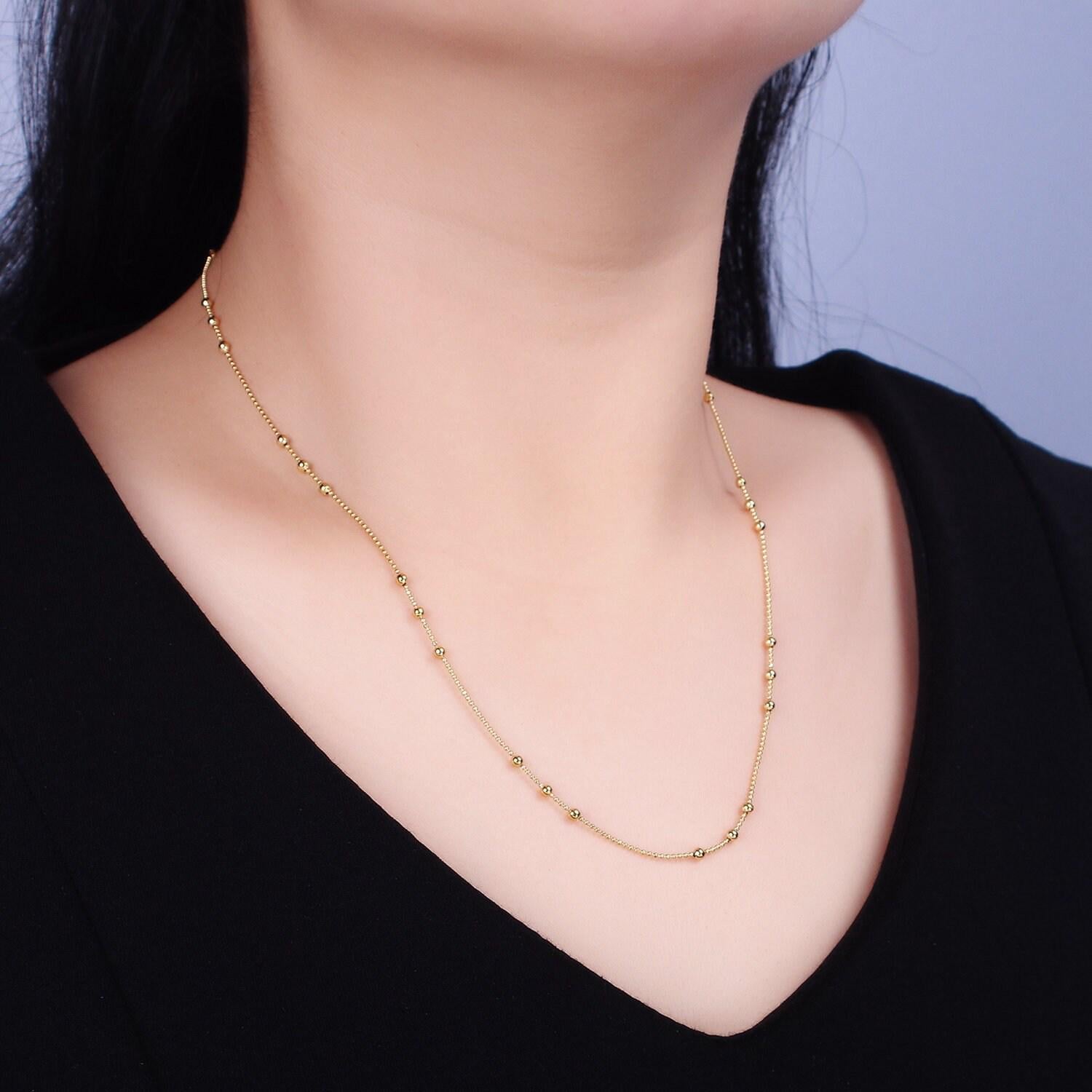 24k gold filled beaded satellite chain gold filled silver chain simple everyday layering necklace 18 inch | wa-1853 wa-1854