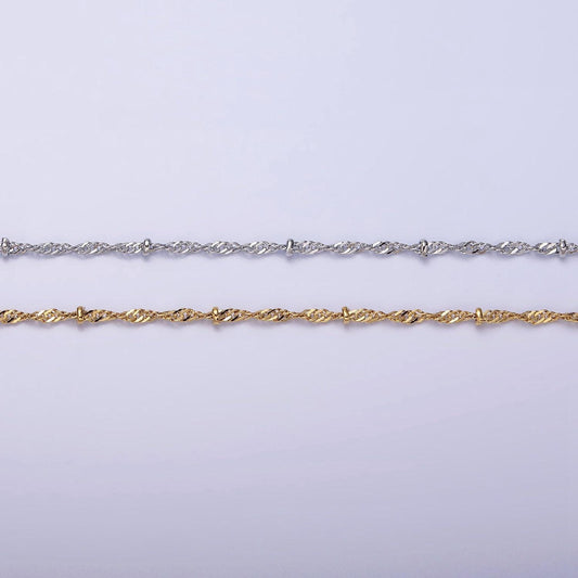 24k gold filled twisted chain with gold beads for wholesale necklace dainty satellite chain jewelry making supplies | wa-1851 wa-1851