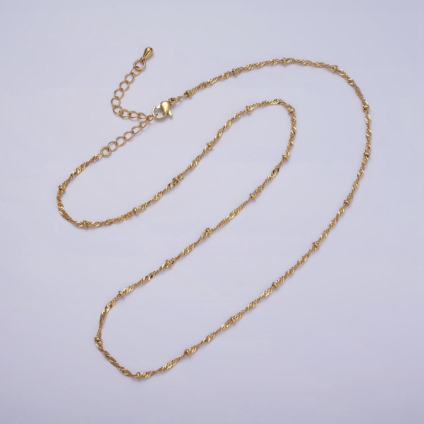 24k gold filled twisted chain with gold beads for wholesale necklace dainty satellite chain jewelry making supplies | wa-1851 wa-1851