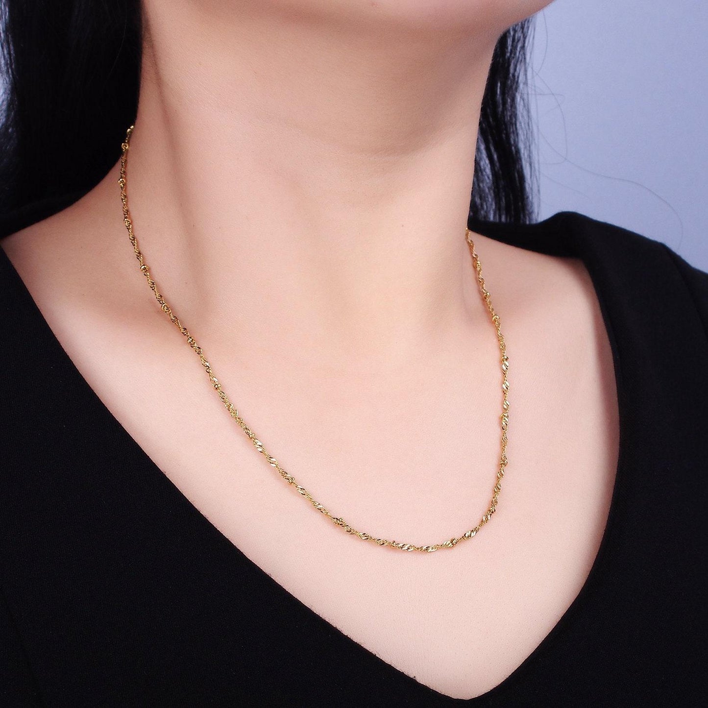 24k gold filled twisted chain with gold beads for wholesale necklace dainty satellite chain jewelry making supplies | wa-1851 wa-1851