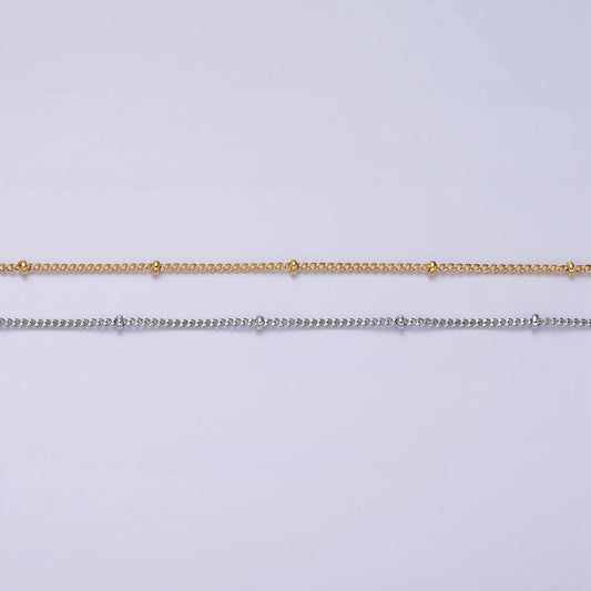 24k gold filled curb chain with gold beads for wholesale necklace dainty satellite chain jewelry making supplies | wa1845 wa1846