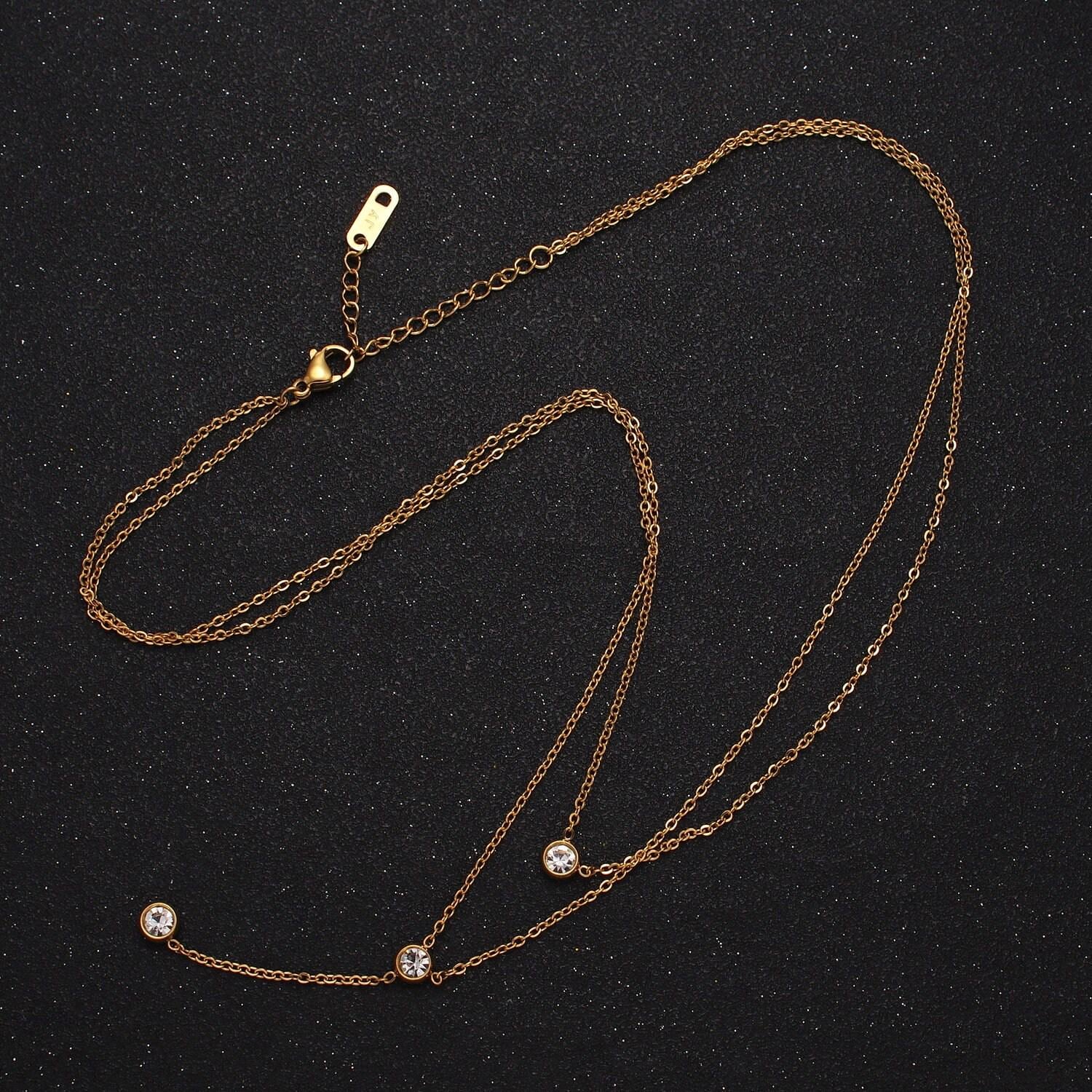 Dainty lariat y necklace for women round bezel cut long drop necklace layered chain necklace minimalist jewelry for mother day gift wa1715