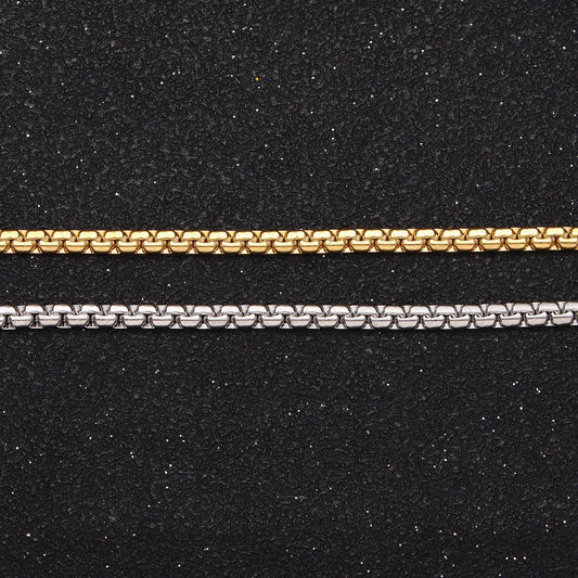 Stainless steel box chain necklace 2mm thick gold box chain 17.7 inches, 19.6 inches for jewelry making tarnish resistant chain wa1700