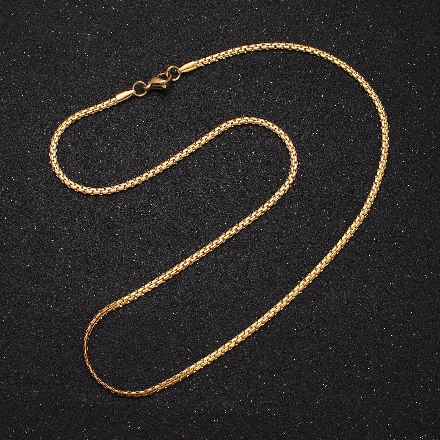 Stainless steel box chain necklace 2mm thick gold box chain 17.7 inches, 19.6 inches for jewelry making tarnish resistant chain wa1700
