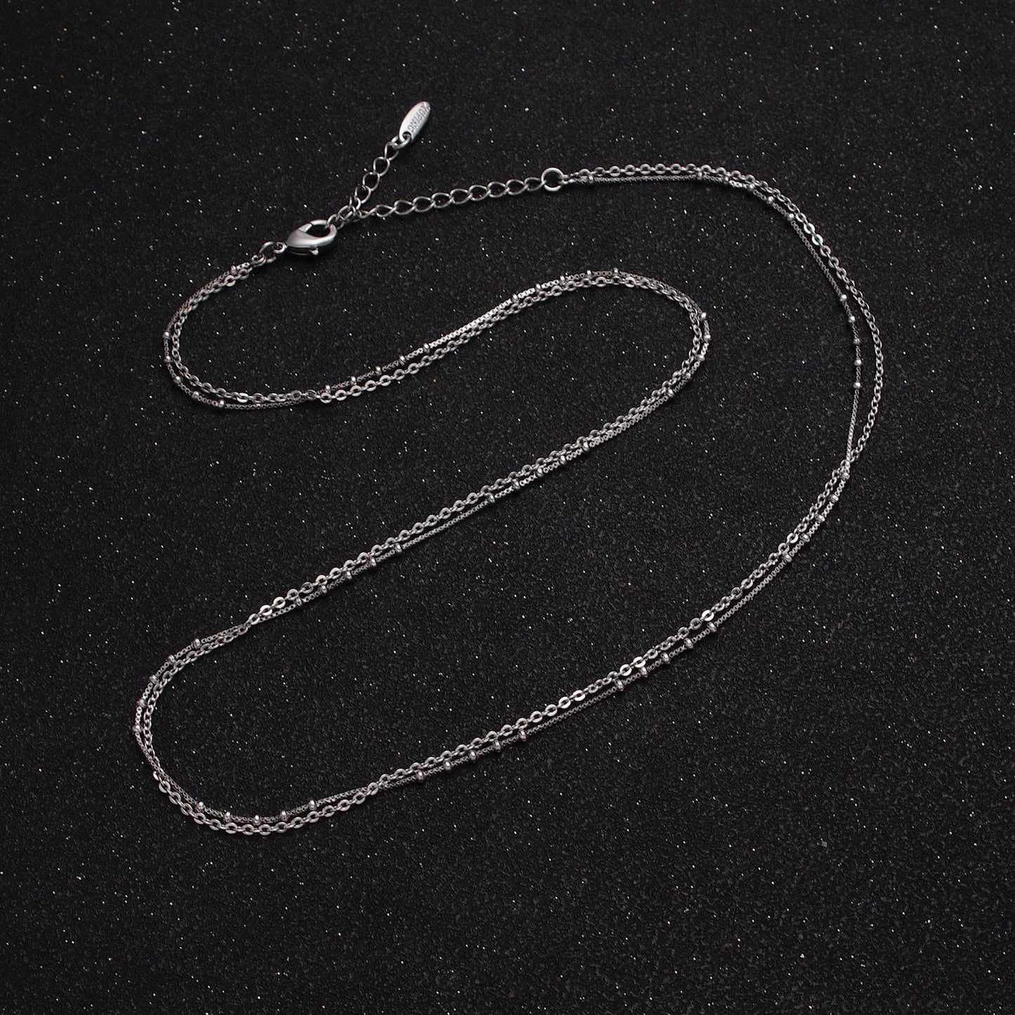 Double layer silver necklace set two strand chain multi strand necklace satellite chain and cable link chain necklace for minimalist wa1606