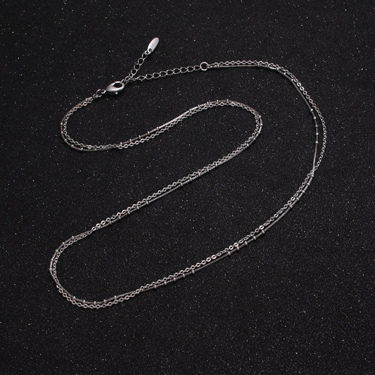Double layer silver necklace set two strand chain multi strand necklace satellite chain and cable link chain necklace for minimalist wa1606