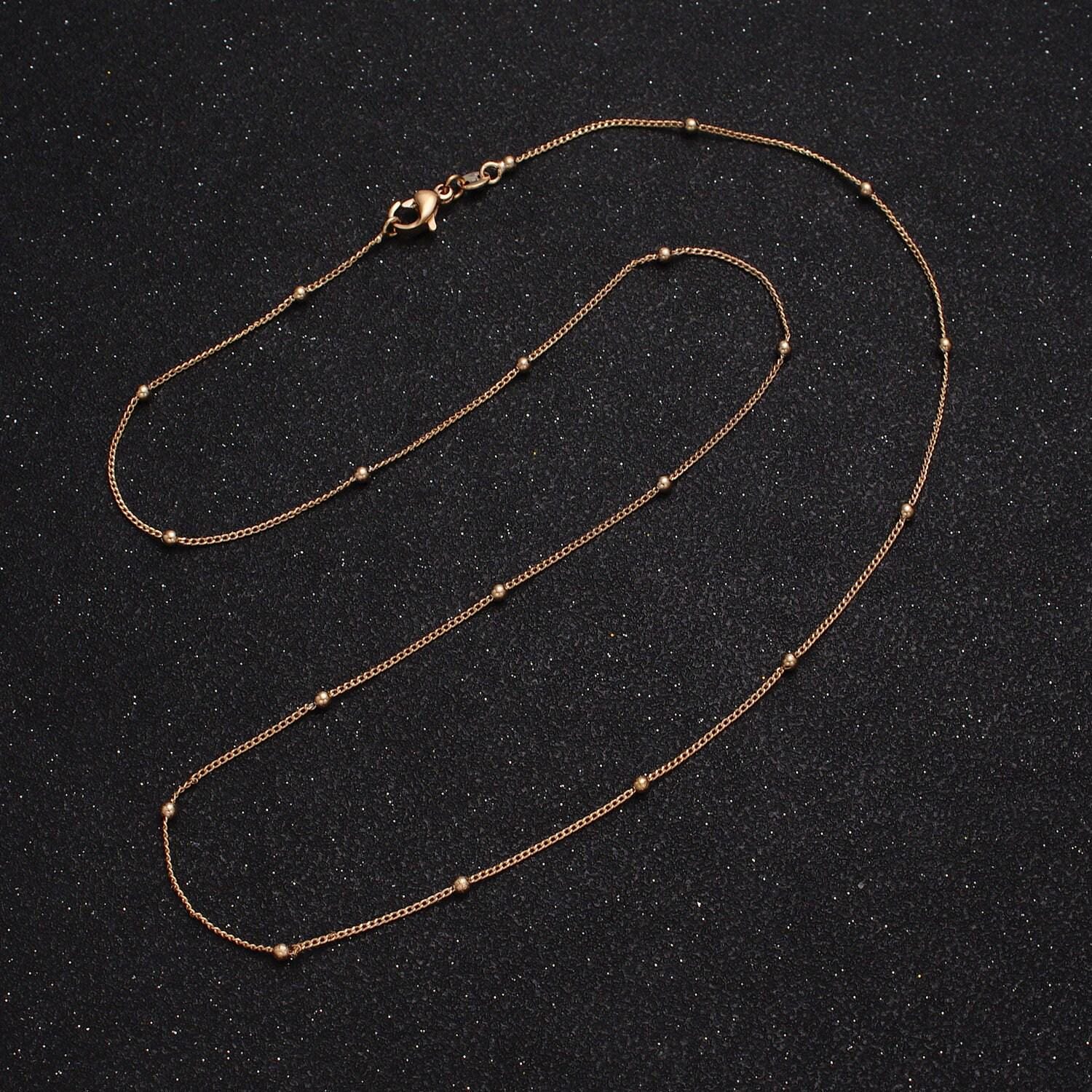 19.5 inch satellite chain gold dainty ball link chain necklace ready to wear for jewelry making w/ clasp ball beaded chain, wa-1604