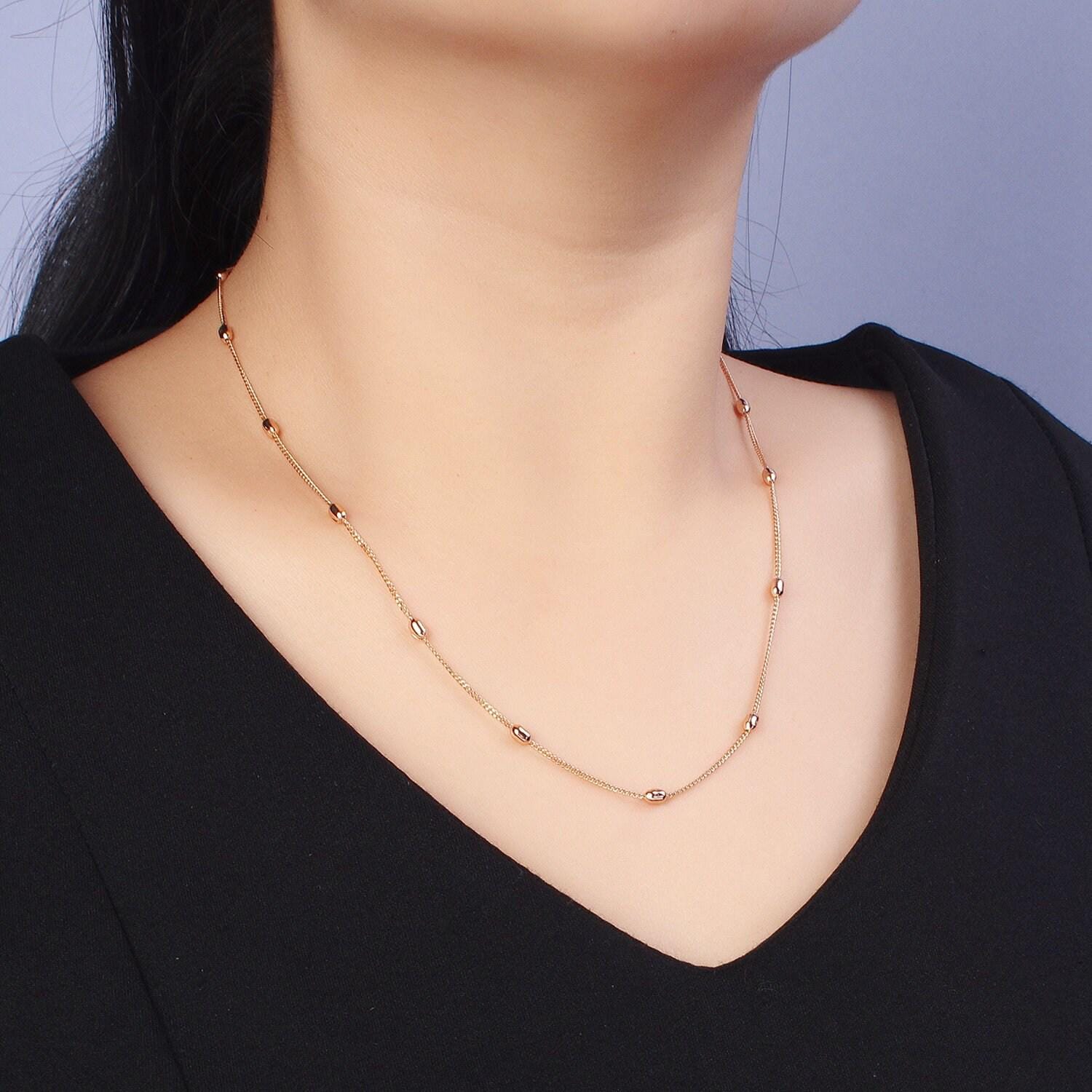 1pc 19.75 inches gold ball satellite necklace chain, 18k gold filled satellite curb link chain, spring ring clasp for diy chain wa1602