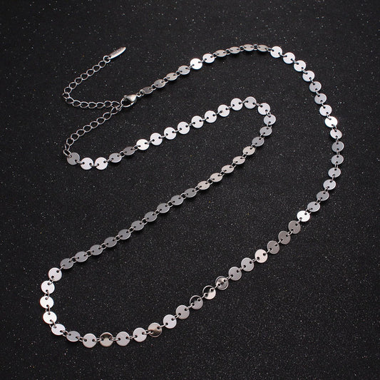 Long silver sequin necklace dot silver layer necklace sequin chain coin chain minimalist necklace for statement jewelry wa-1600
