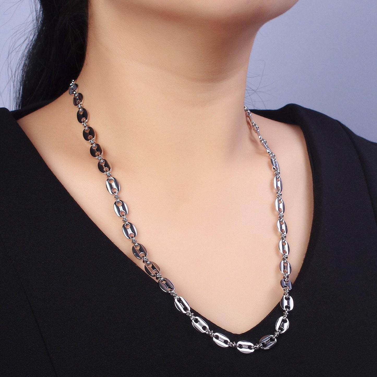 Bold anchor link necklace silver mariner chain necklace for men women necklace 8mm width link ready to wear necklace layering wa-1596
