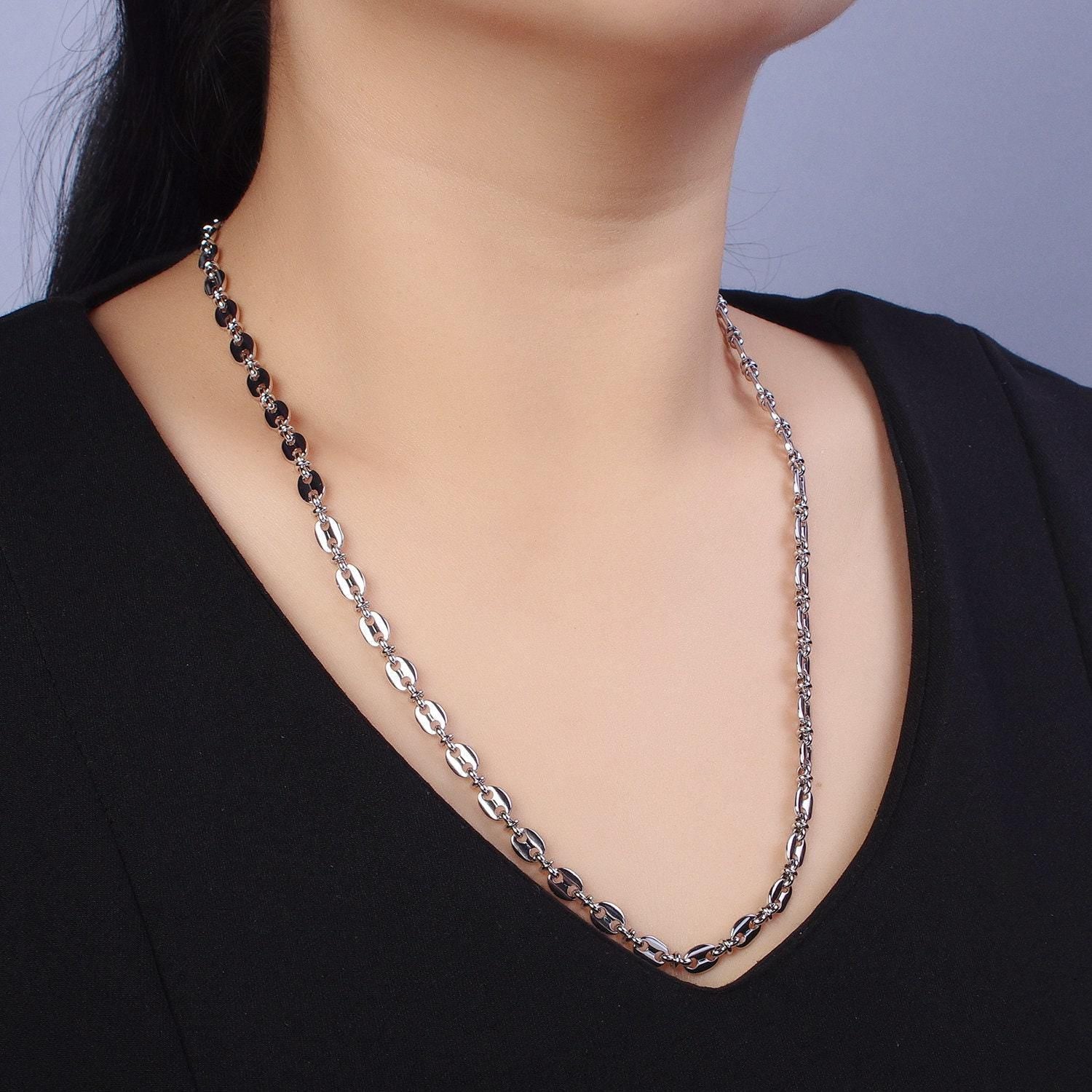 6mm silver anchor mariner link chain necklace long necklace statement unisex chain necklace, gift for him or her wa-1595