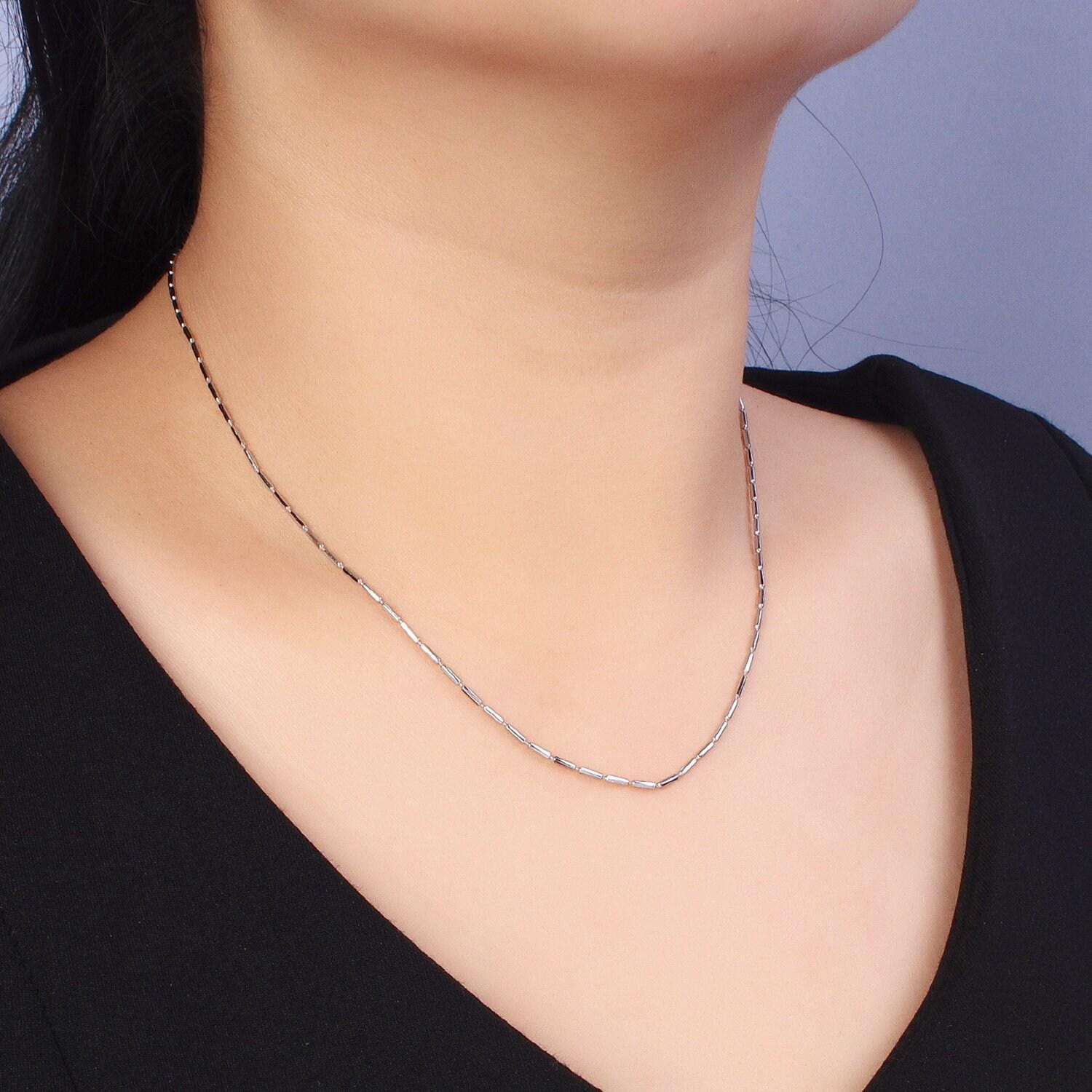 17.75 inch tube chain silver dainty tube cable link necklace ready to wear for jewelry making w/ clasp for jewelry making supply wa-1593