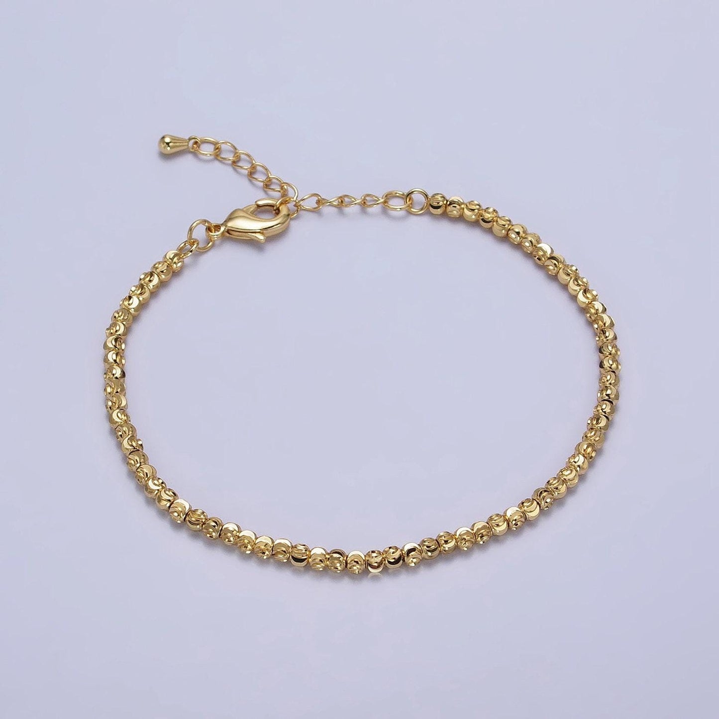 Dainty gold sparkling moon cut ball bead bracelet chain thin minimalist jewelry 2.8mm beaded ball 7 inch + 2 inch extender wa-1578