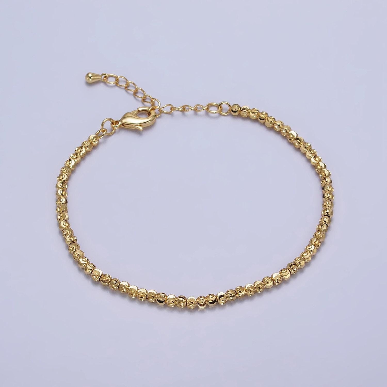 Dainty gold sparkling moon cut ball bead bracelet chain thin minimalist jewelry 2.8mm beaded ball 7 inch + 2 inch extender wa-1578