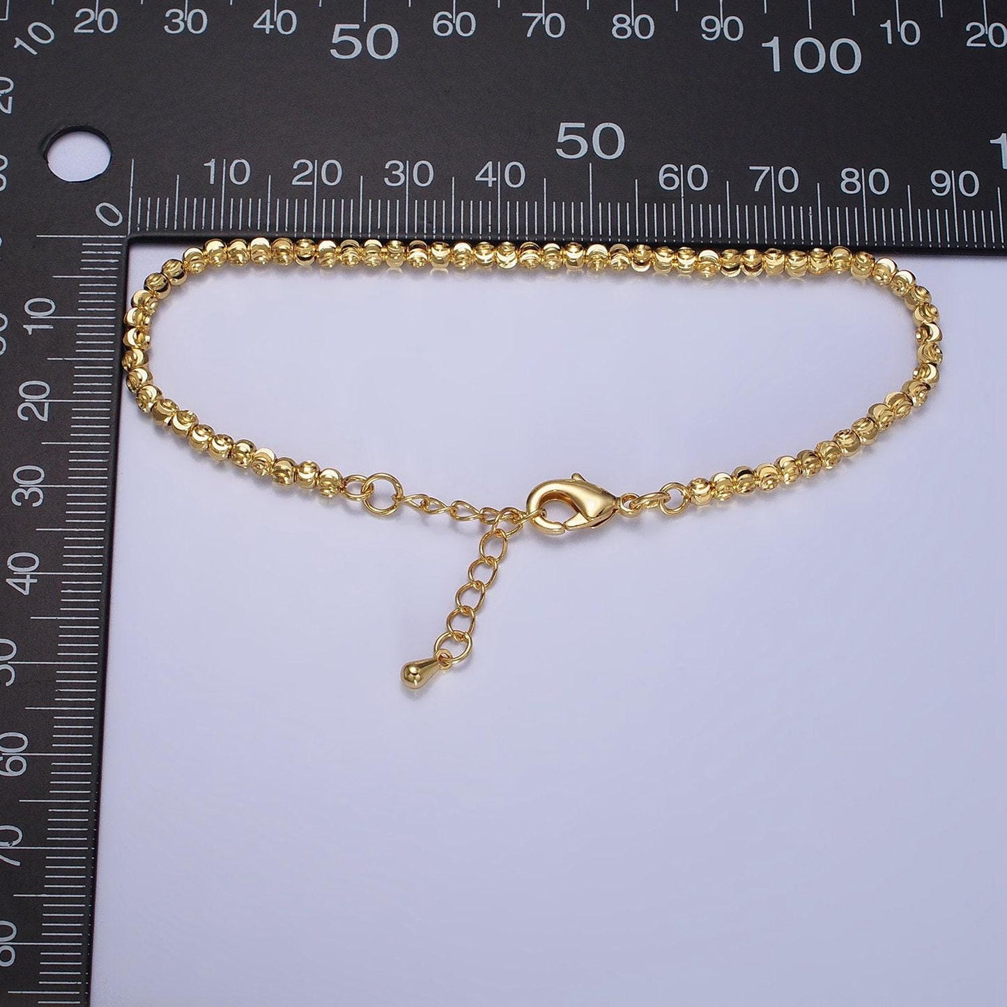 Dainty gold sparkling moon cut ball bead bracelet chain thin minimalist jewelry 2.8mm beaded ball 7 inch + 2 inch extender wa-1578
