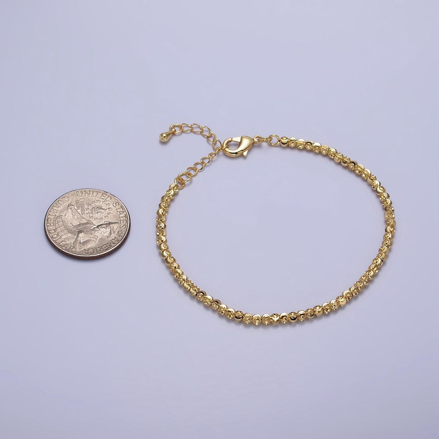Dainty gold sparkling moon cut ball bead bracelet chain thin minimalist jewelry 2.8mm beaded ball 7 inch + 2 inch extender wa-1578