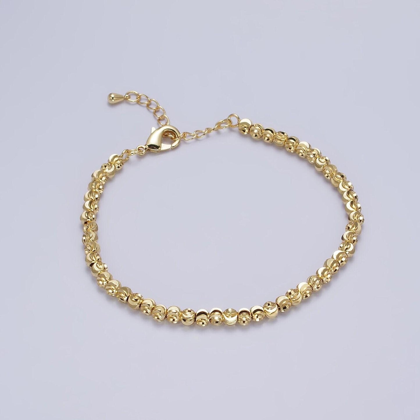 Dainty beaded bracelet gold 3.5mm faceted gold beads adjustable bracelet 7 inch + 2 inch extender handmade jewelry moon cut bracelet wa1576