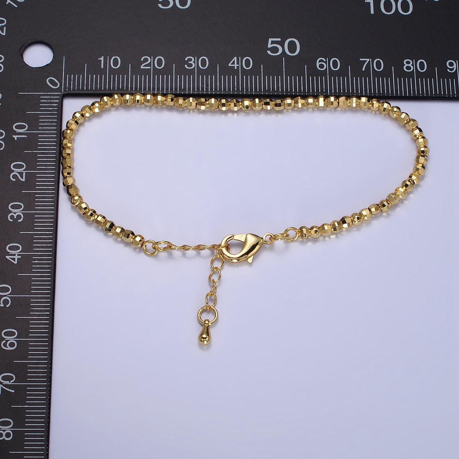 Dainty gold faceted silver bracelet disco ball bead bracelet cut beaded bracelet shiny ball bracelet 7 inch for women wa1572