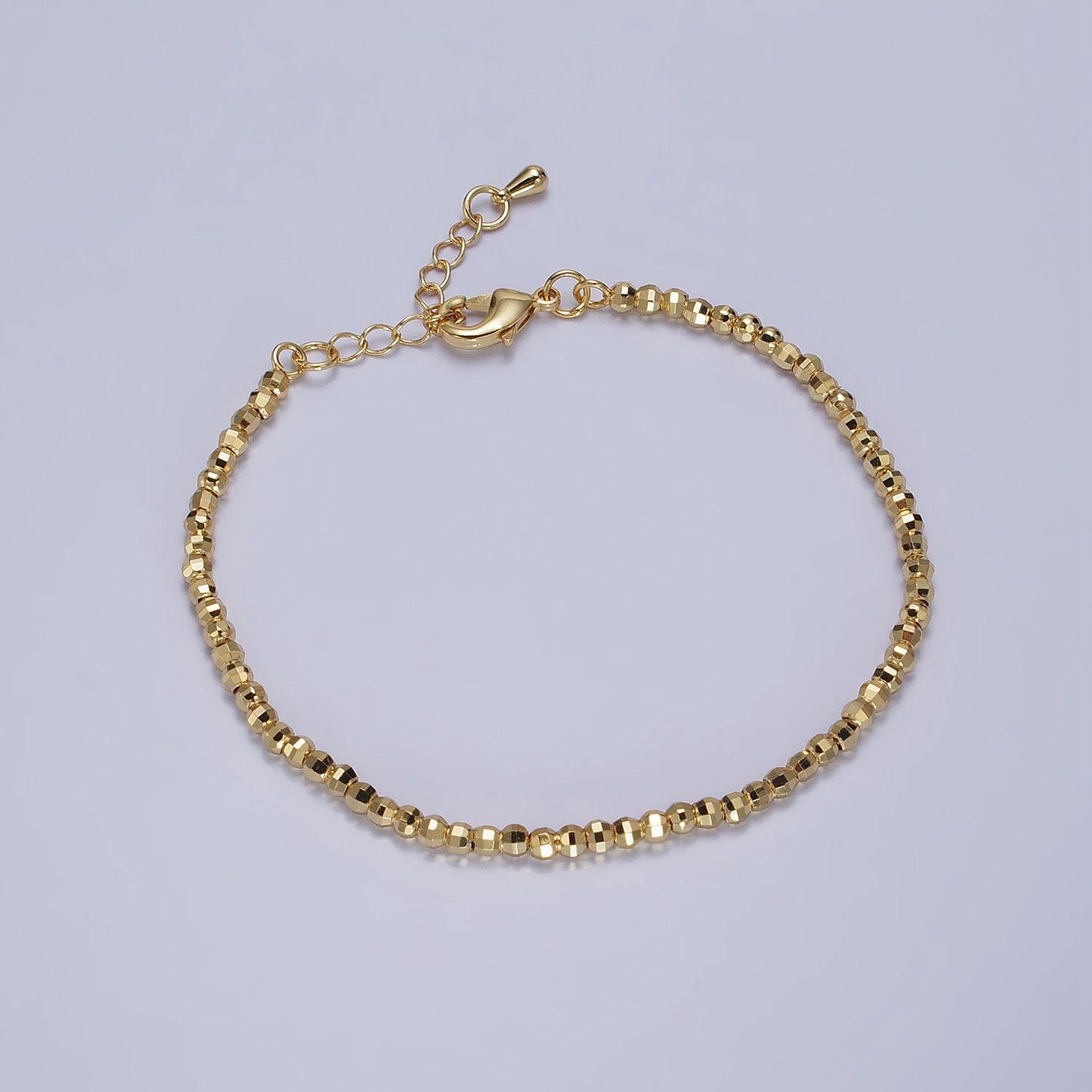Dainty gold faceted silver bracelet disco ball bead bracelet cut beaded bracelet shiny ball bracelet 7 inch for women wa1572