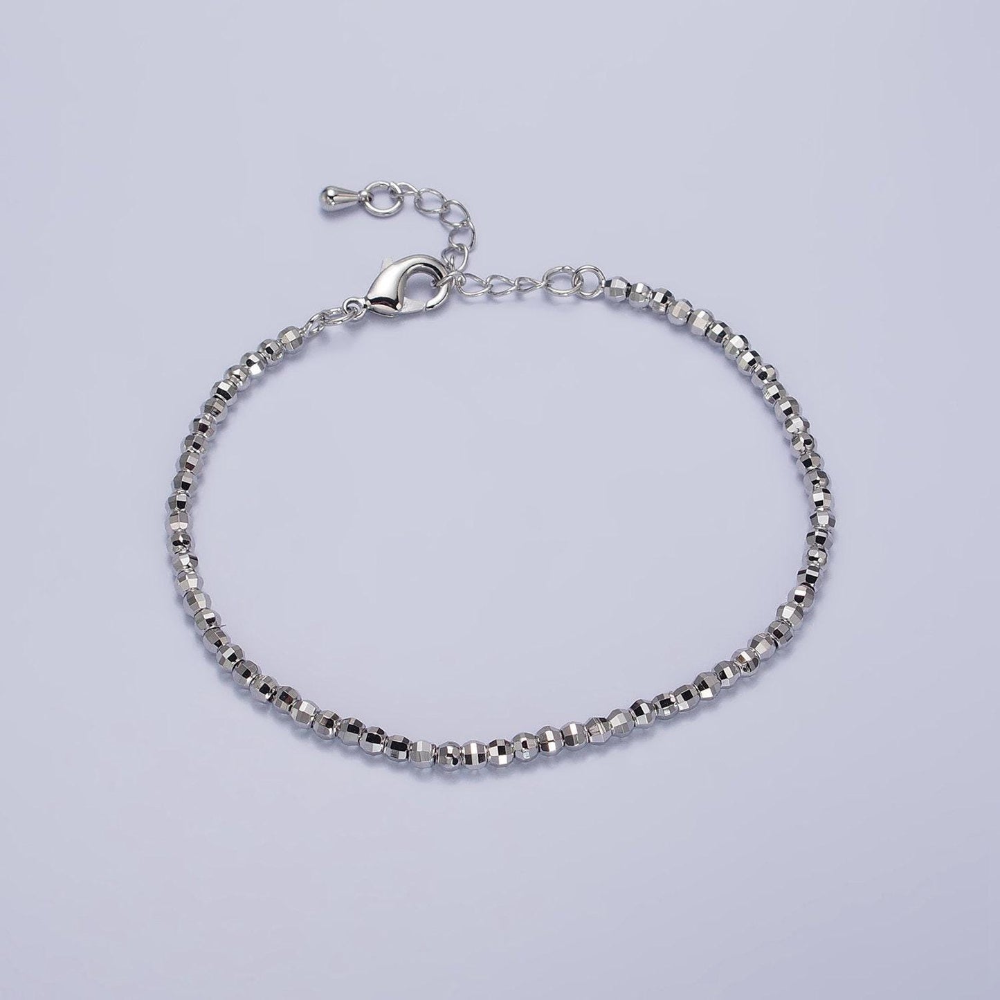 Dainty gold faceted silver bracelet disco ball bead bracelet cut beaded bracelet shiny ball bracelet 7 inch for women wa1572