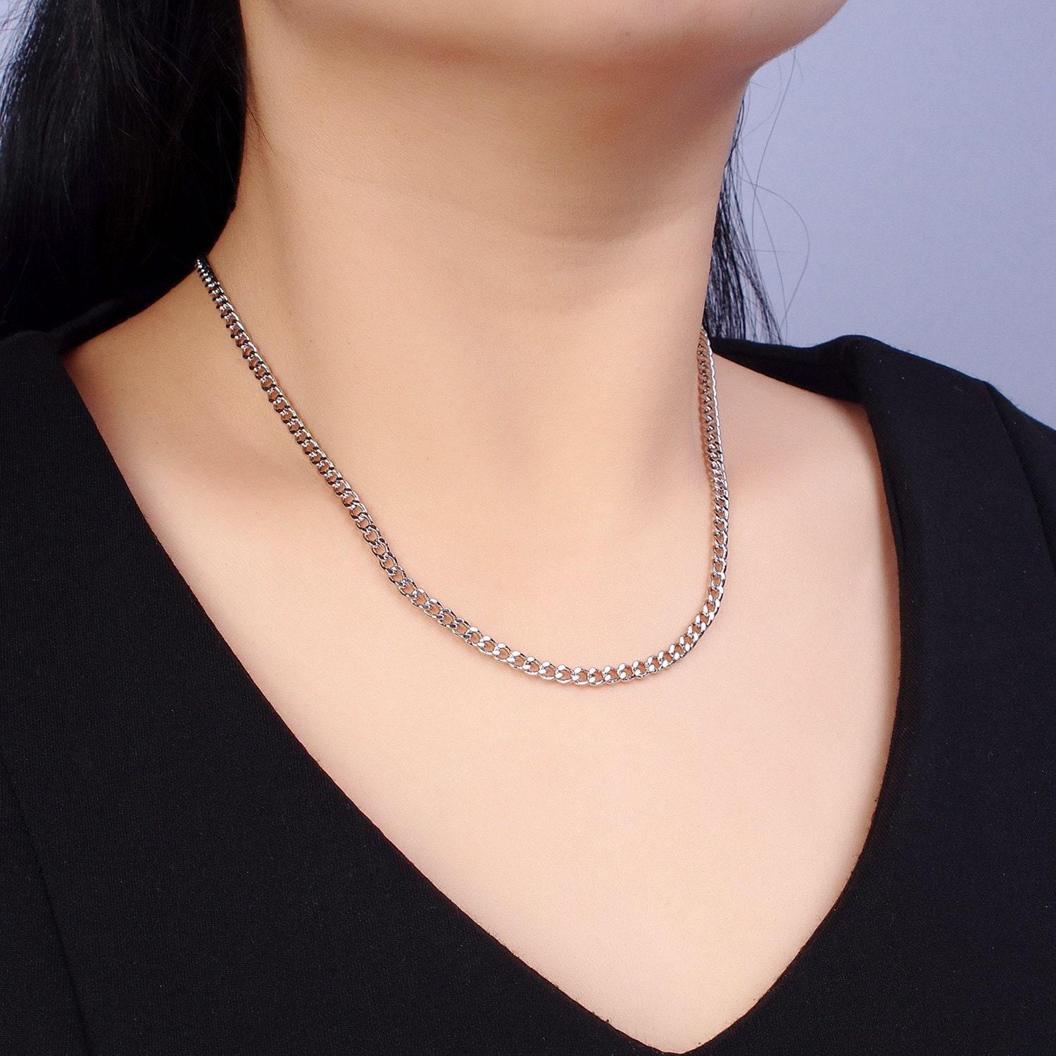 1pc 17.5'' ready to use white gold filled cuban curb necklace chain, layer curb chain dainty necklace, pendant charm necklace wa1561