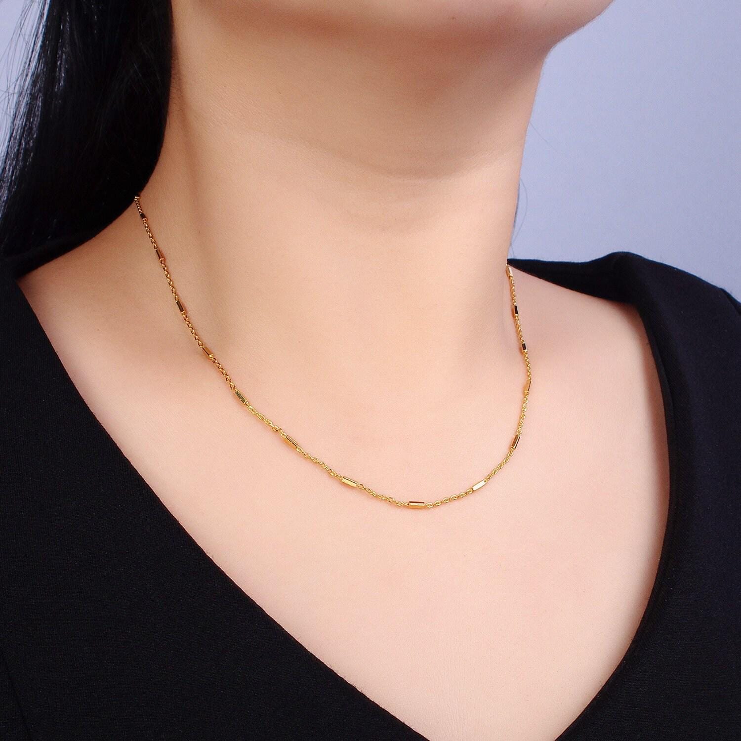 17.5 inch satellite chain gold dainty tube cable link necklace ready to wear for jewelry making w/ clasp for jewelry making supply wa-1544