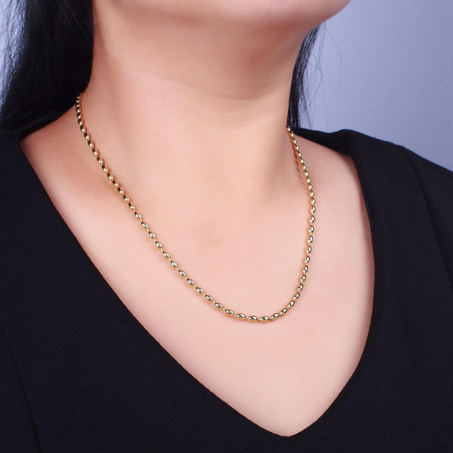 24k gold filled 2.8mm oval bead 17.5 inch chain necklace in gold & silver chain ready to wear necklace for jewelry making supply wa-1491