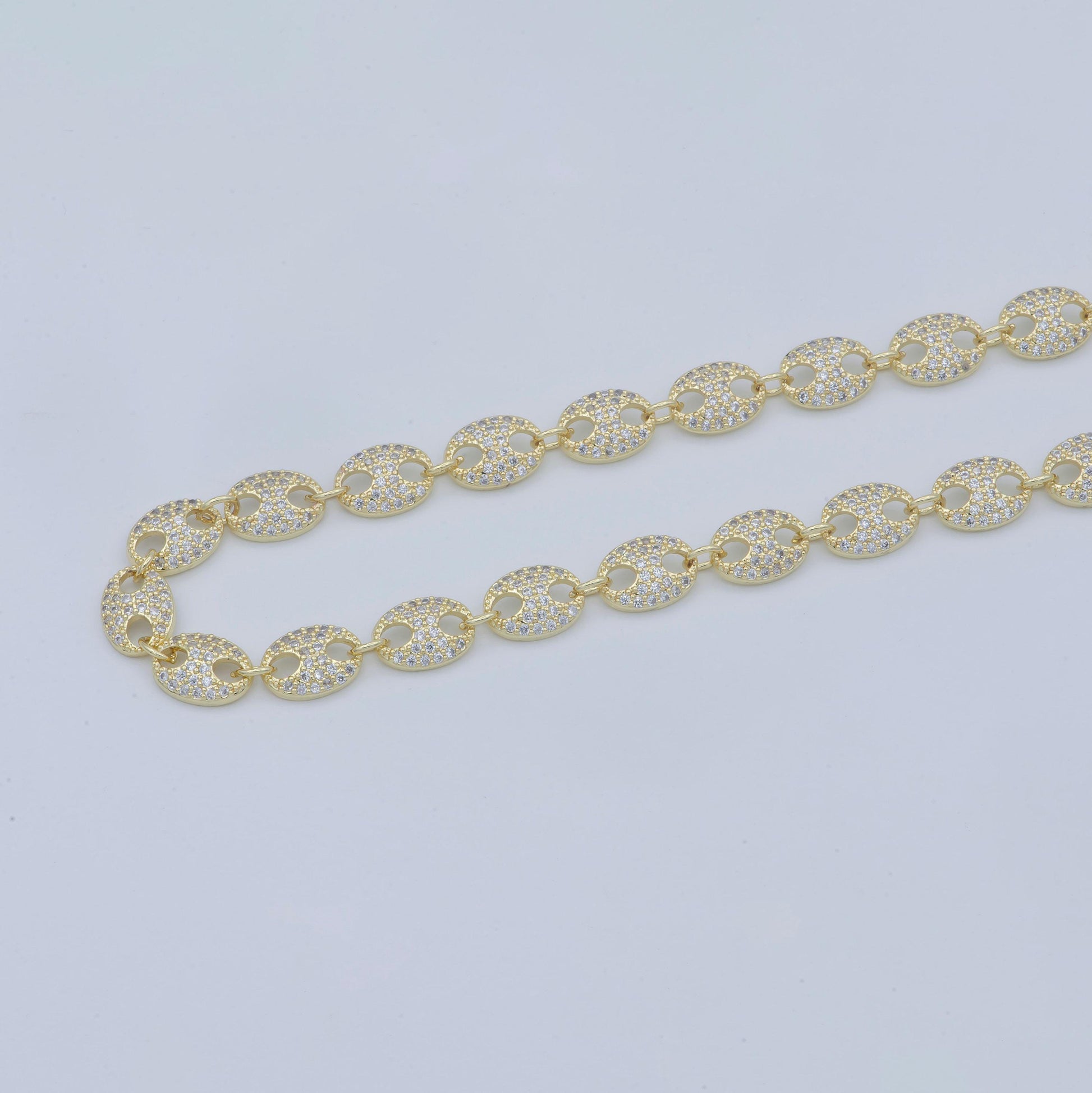 Cubic cluster anchor chain 14k gold by yard, mariner fancy link chain for diy craft, belt chain, clip chain roll-315