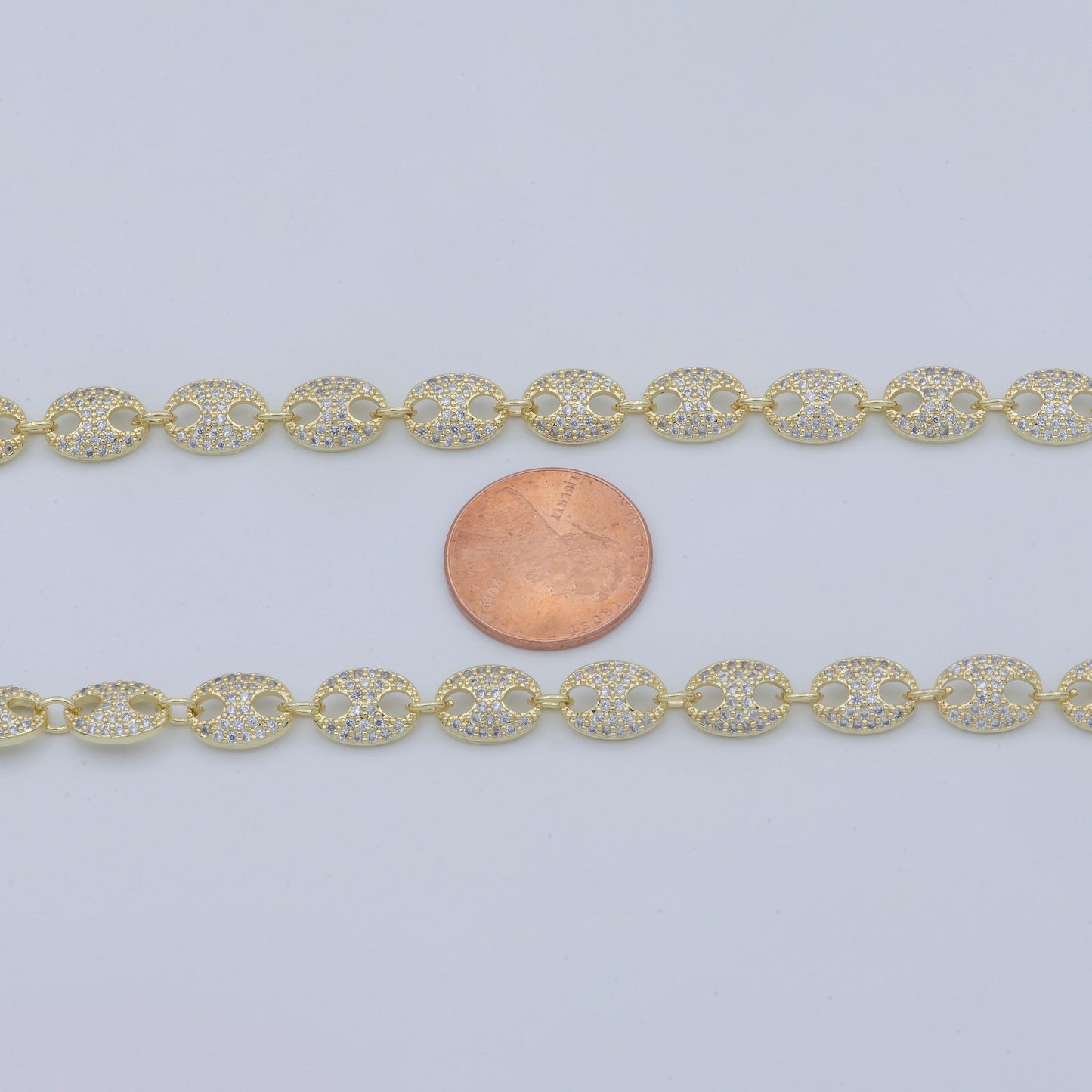 Cubic cluster anchor chain 14k gold by yard, mariner fancy link chain for diy craft, belt chain, clip chain roll-315