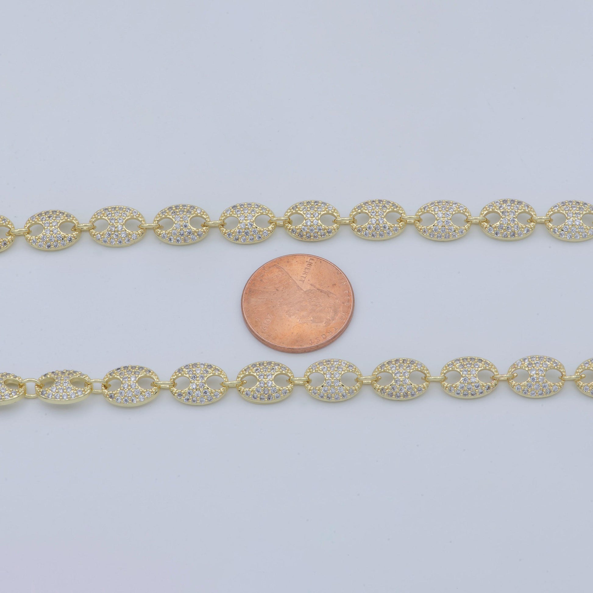 Cubic cluster anchor chain 14k gold by yard, mariner fancy link chain for diy craft, belt chain, clip chain roll-315