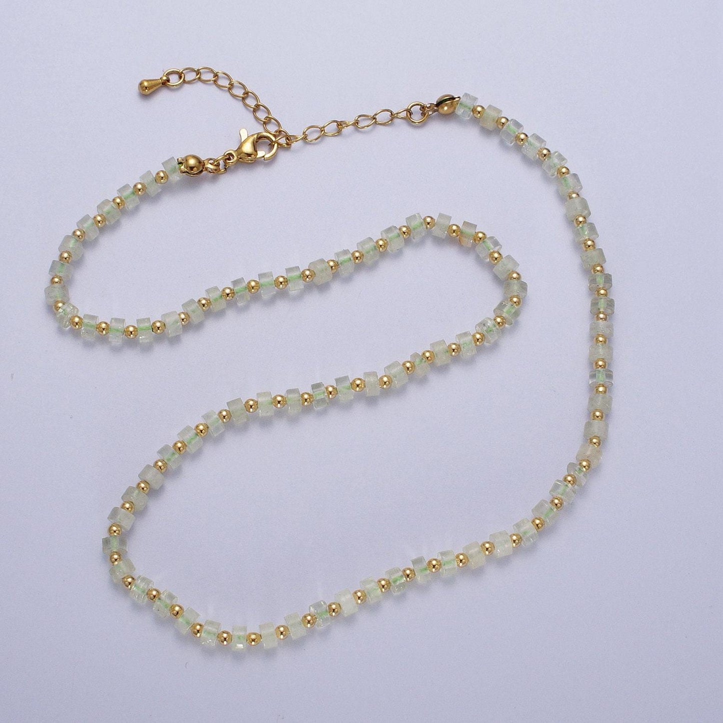 Gold filled green prehnite rondelle heishi gemstone gold spacer beads 16 inch beaded necklace handmade necklace | wa-1436
