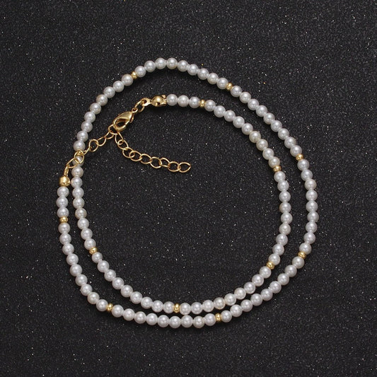 Handmade genuine pearl necklace gold bead necklace white shell pearl jewelry 16 inch | june birthstone christmas holiday gift idea wa-1420