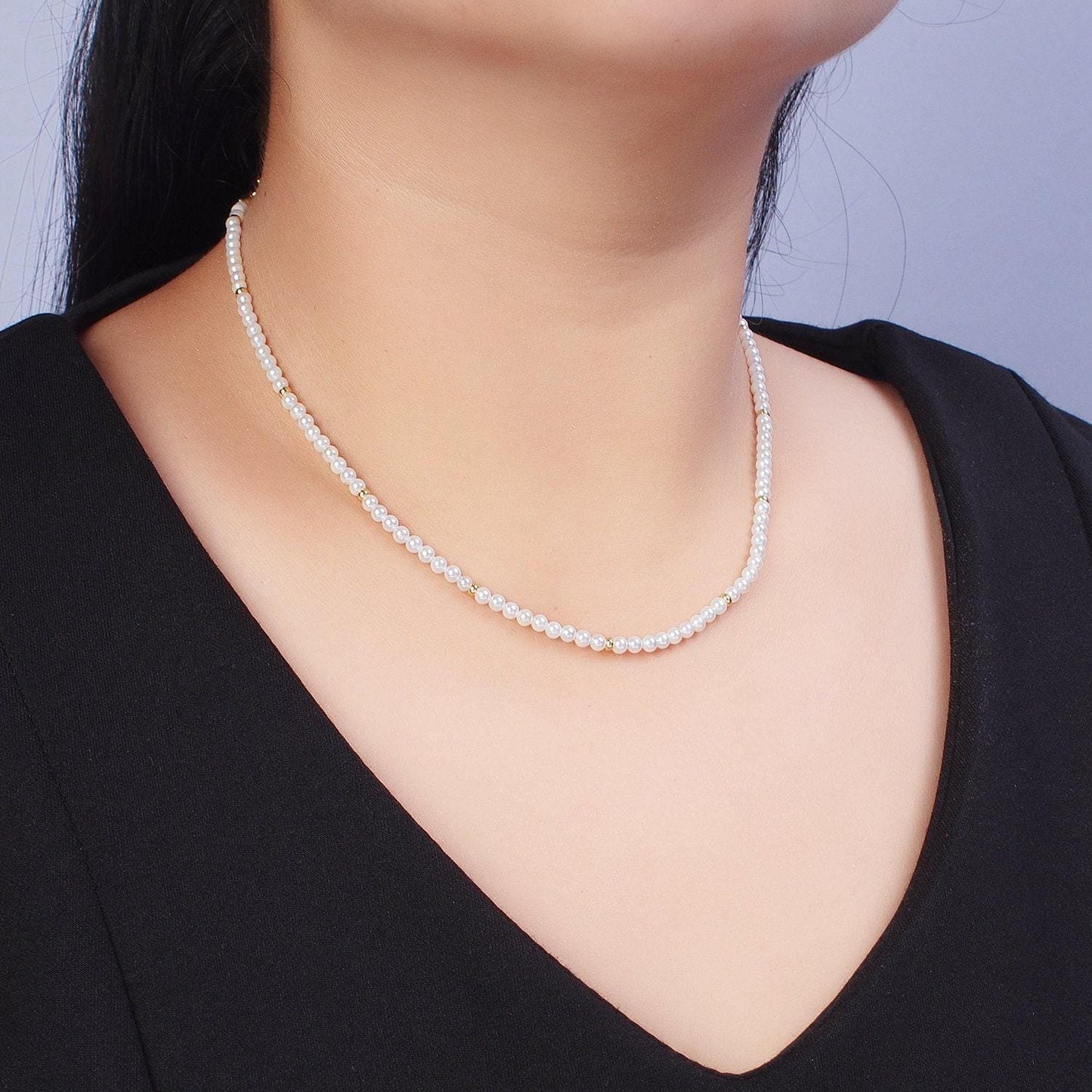 Handmade genuine pearl necklace gold bead necklace white shell pearl jewelry 16 inch | june birthstone christmas holiday gift idea wa-1420