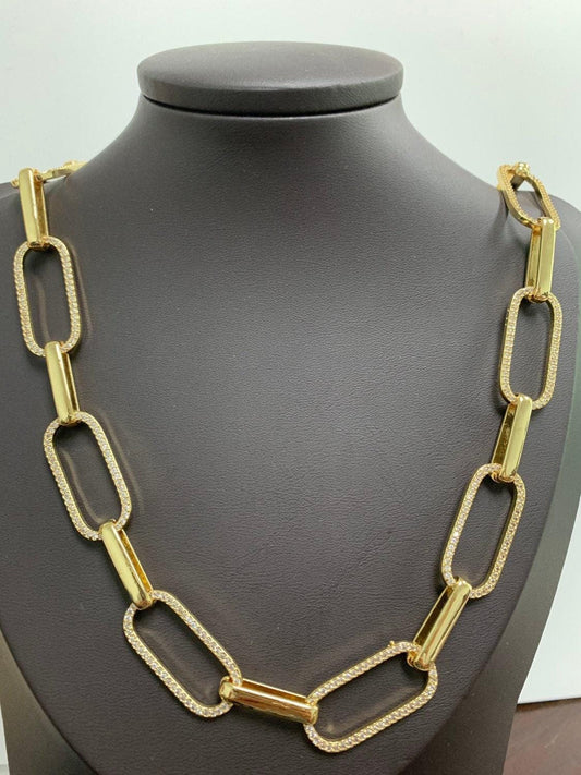 Bold gold micro pave chain by meter, cz cable chain necklace specialty link chain by meter rolo cable for fashion jewelry, wa-1419