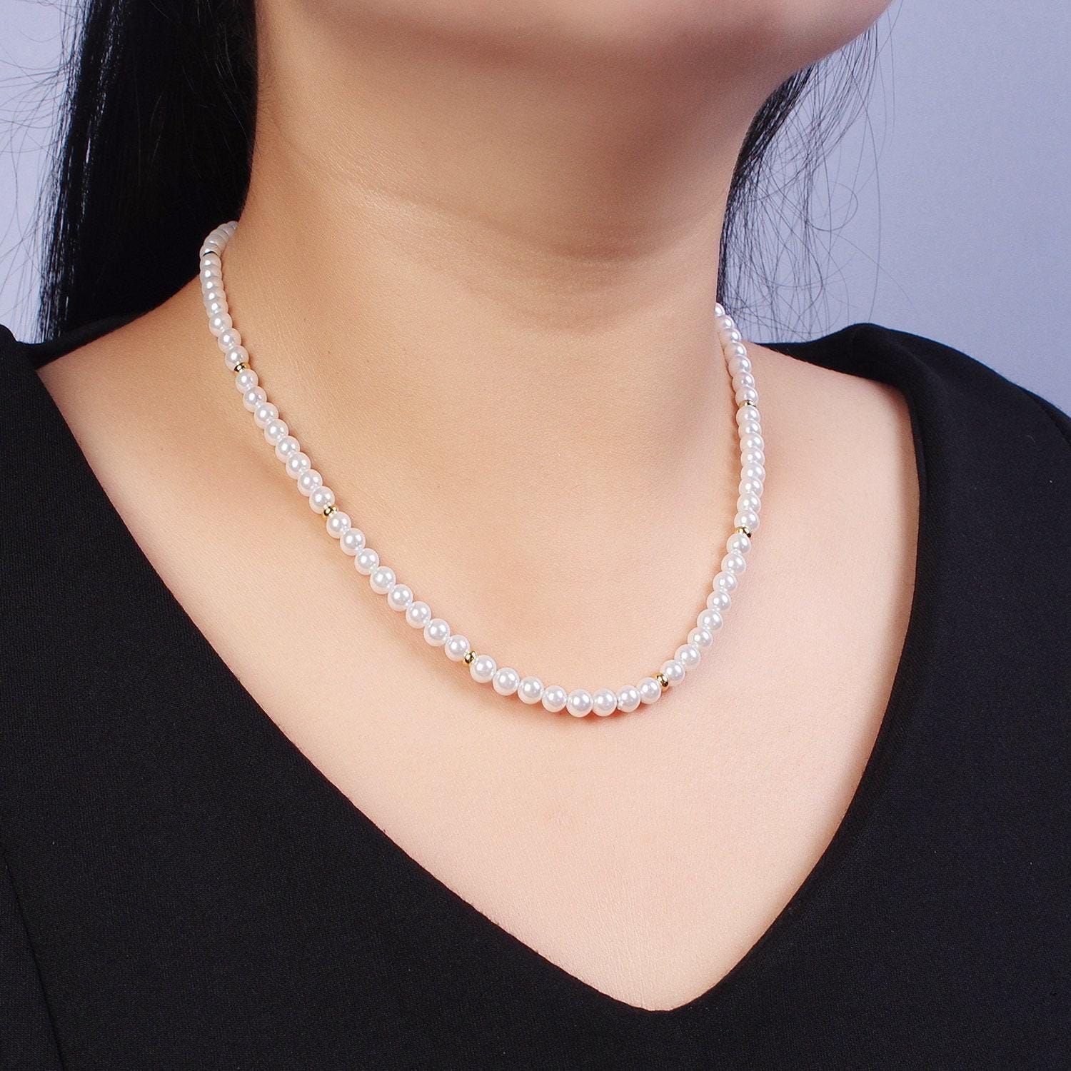 Handmade genuine pearl necklace gold bead necklace white shell pearl jewelry 16 inch | june birthstone christmas holiday gift idea wa-1420