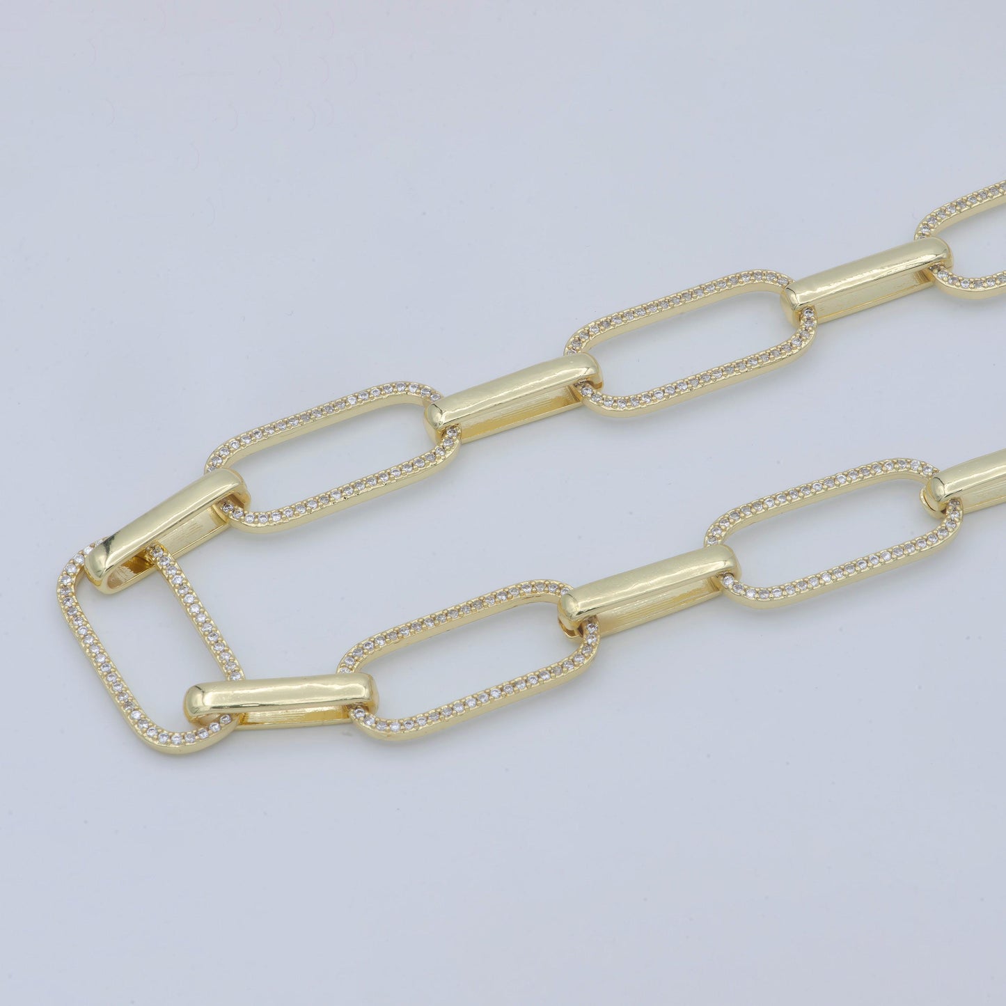 Bold gold micro pave chain by meter, cz cable chain necklace specialty link chain by meter rolo cable for fashion jewelry, wa-1419