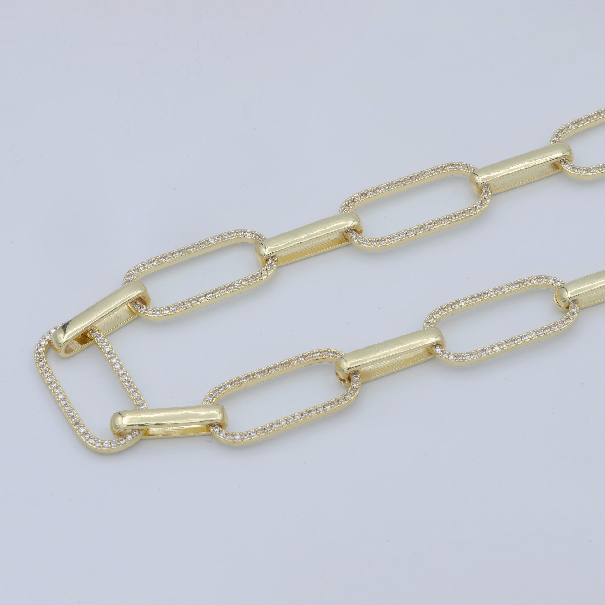 Bold gold micro pave chain by meter, cz cable chain necklace specialty link chain by meter rolo cable for fashion jewelry, wa-1419
