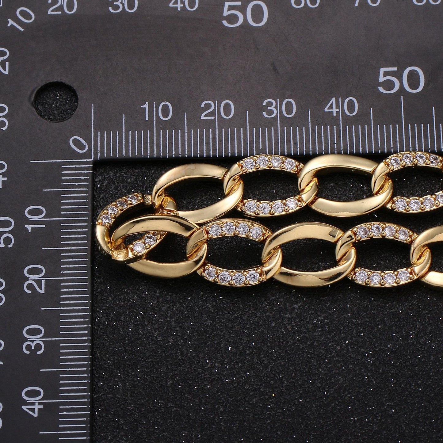 24k gold cluster cz rolo cable chain by yard, sand cubic cable rolo chain, oval roll chain for jewelry making, wa-1406
