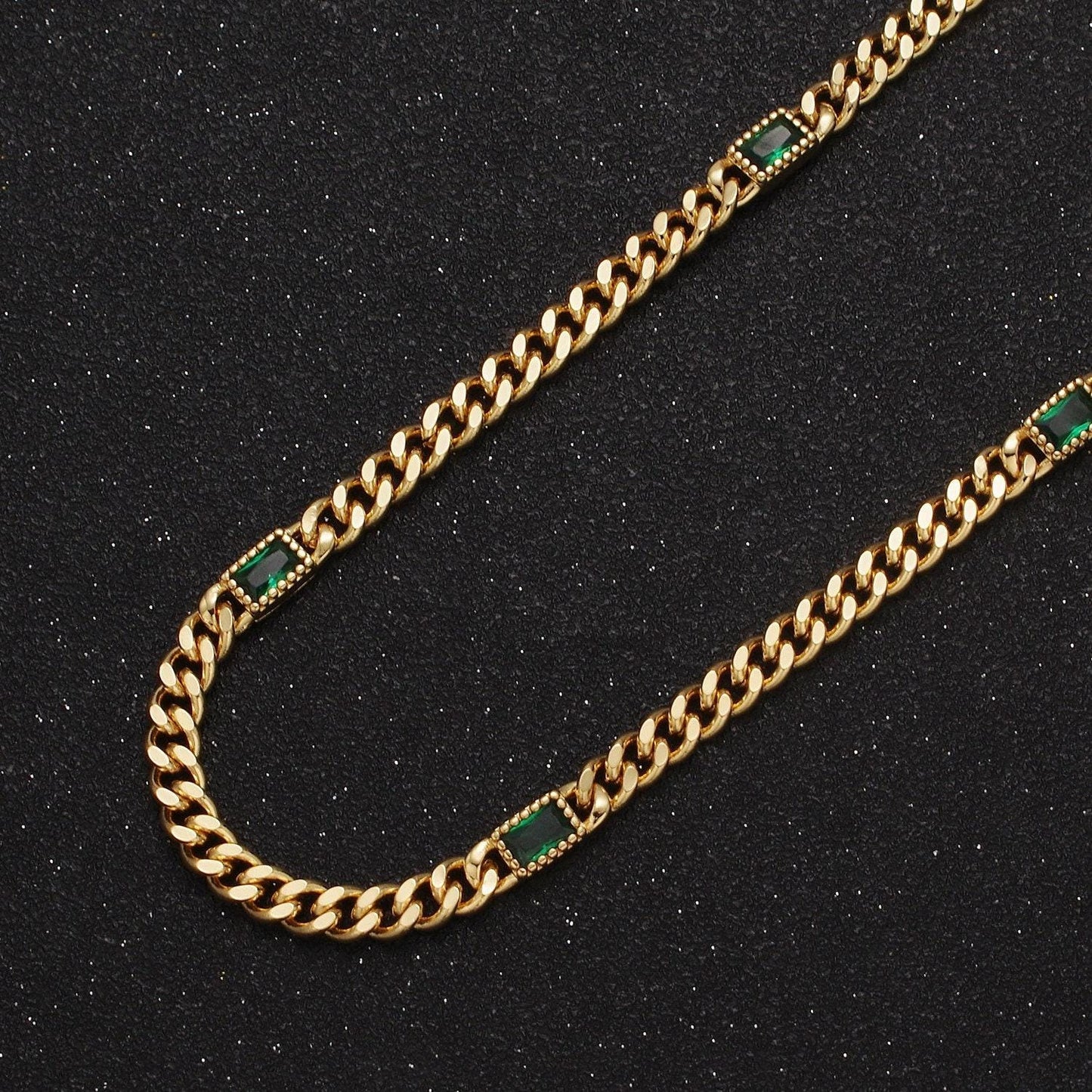 24k gold filled unfinished chunky curb chain with dainty rectangular crystal cubic zirconia cz stone by meter
