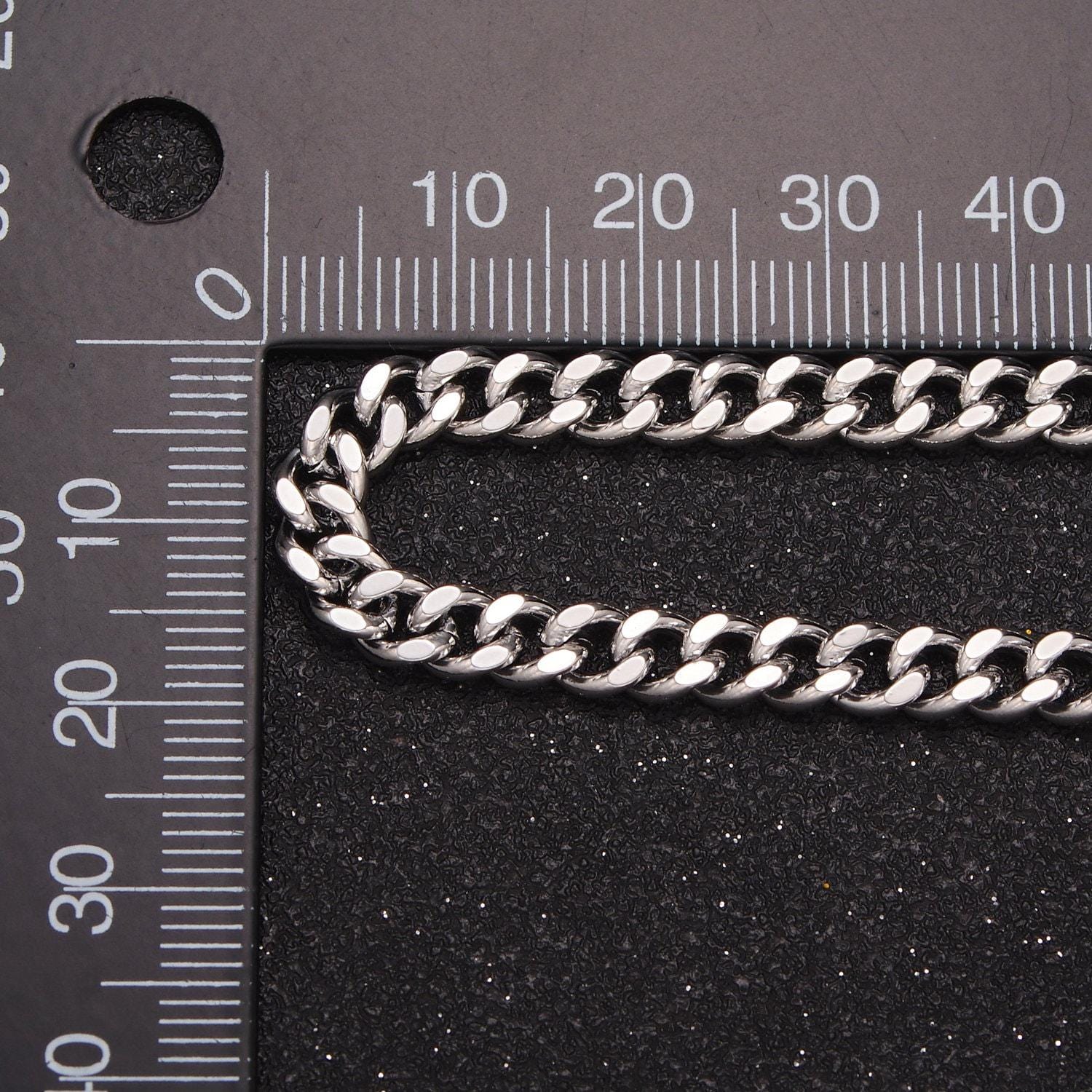 5mm silver cuban link chain, 19.5 inch rhodium plated unfinished flat concave curb chain for diy jewelry making, wa-1401
