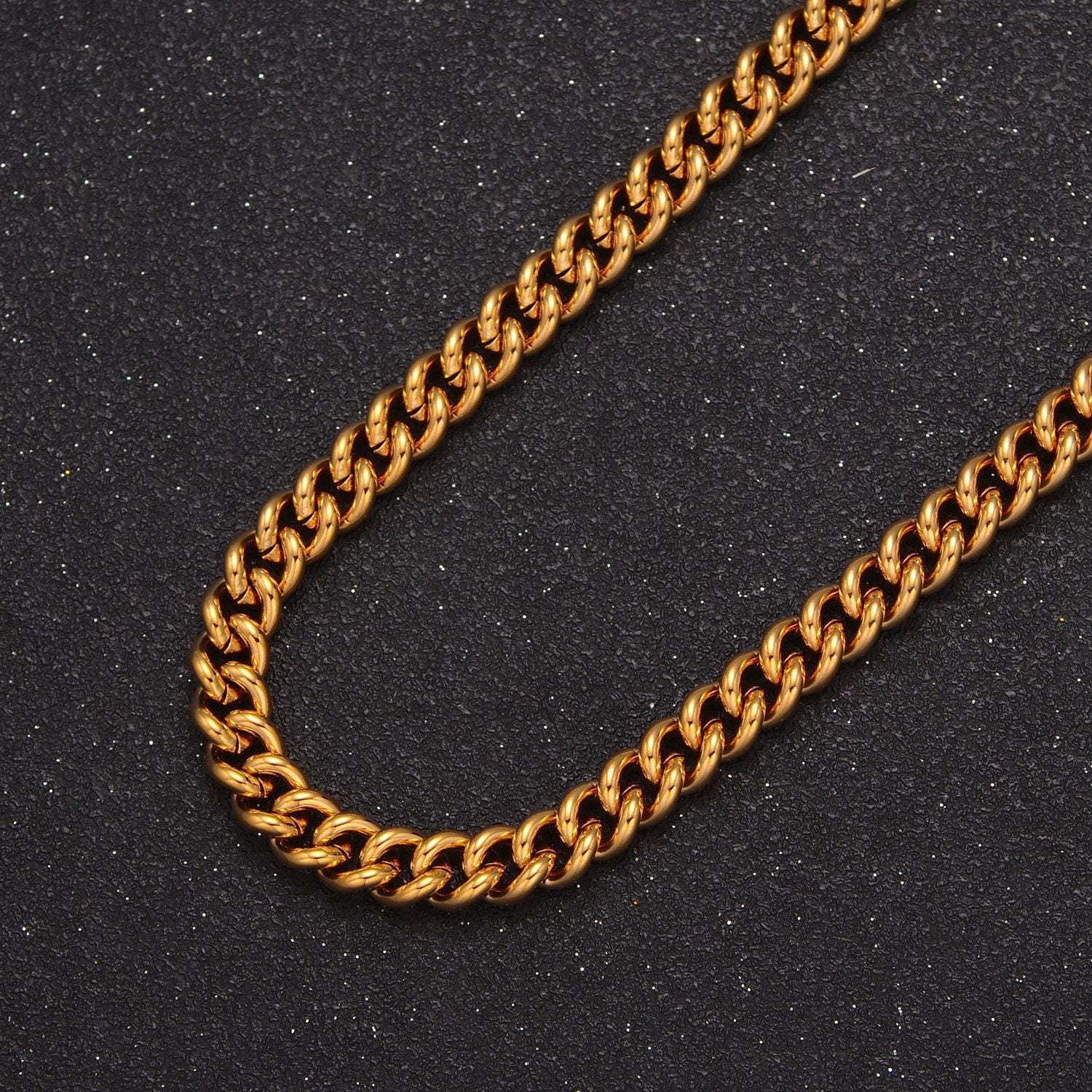 6mm curb unfinished chain, 24k gold filled miami curb for diy jewelry making, wa-1397
