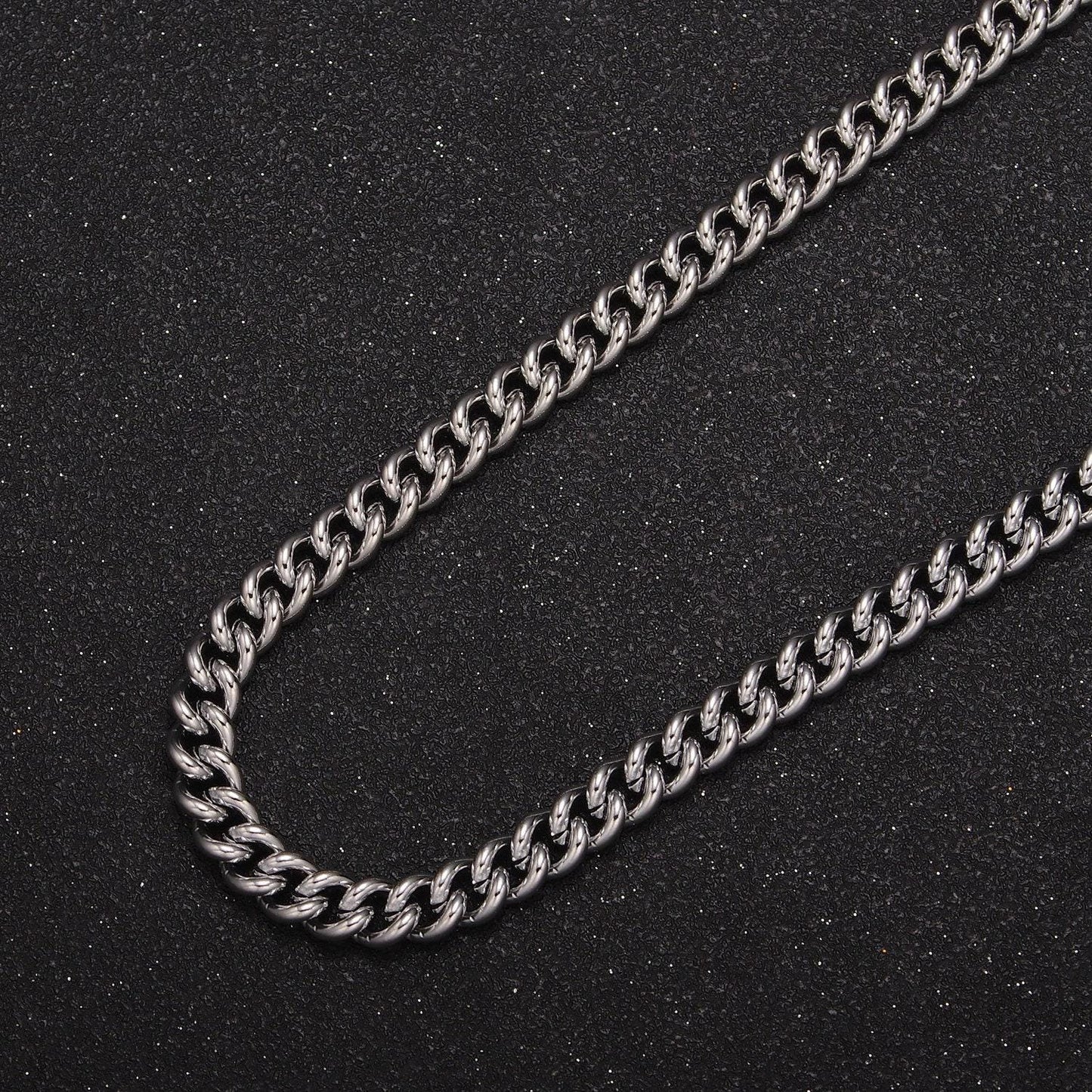 Rhodium plated 6mm curb chain, unfinished 19.5 inch silver curb wholesale chain for diy jewelry making, wa-1392