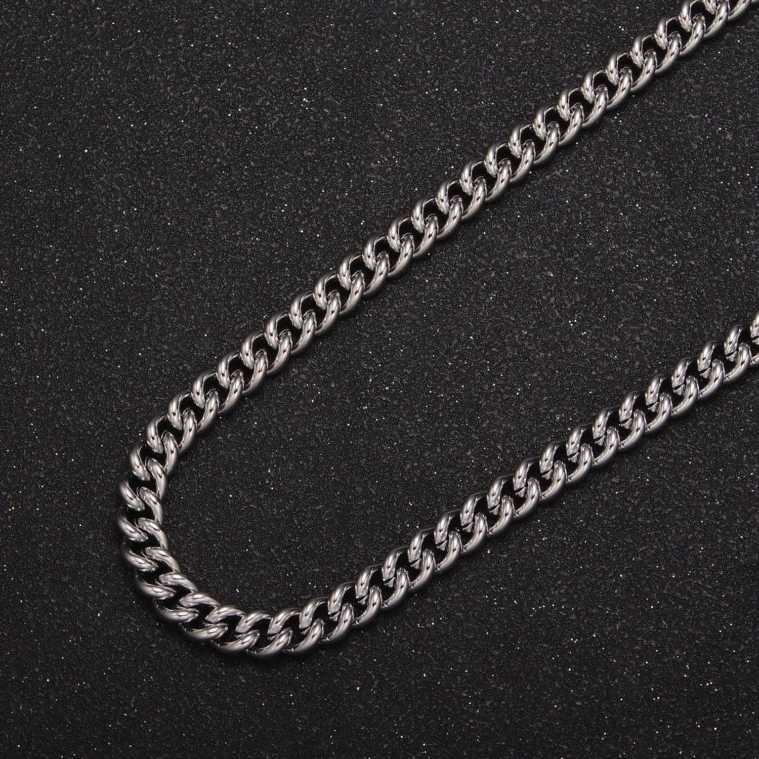 Rhodium plated 6mm curb chain, unfinished 19.5 inch silver curb wholesale chain for diy jewelry making, wa-1392