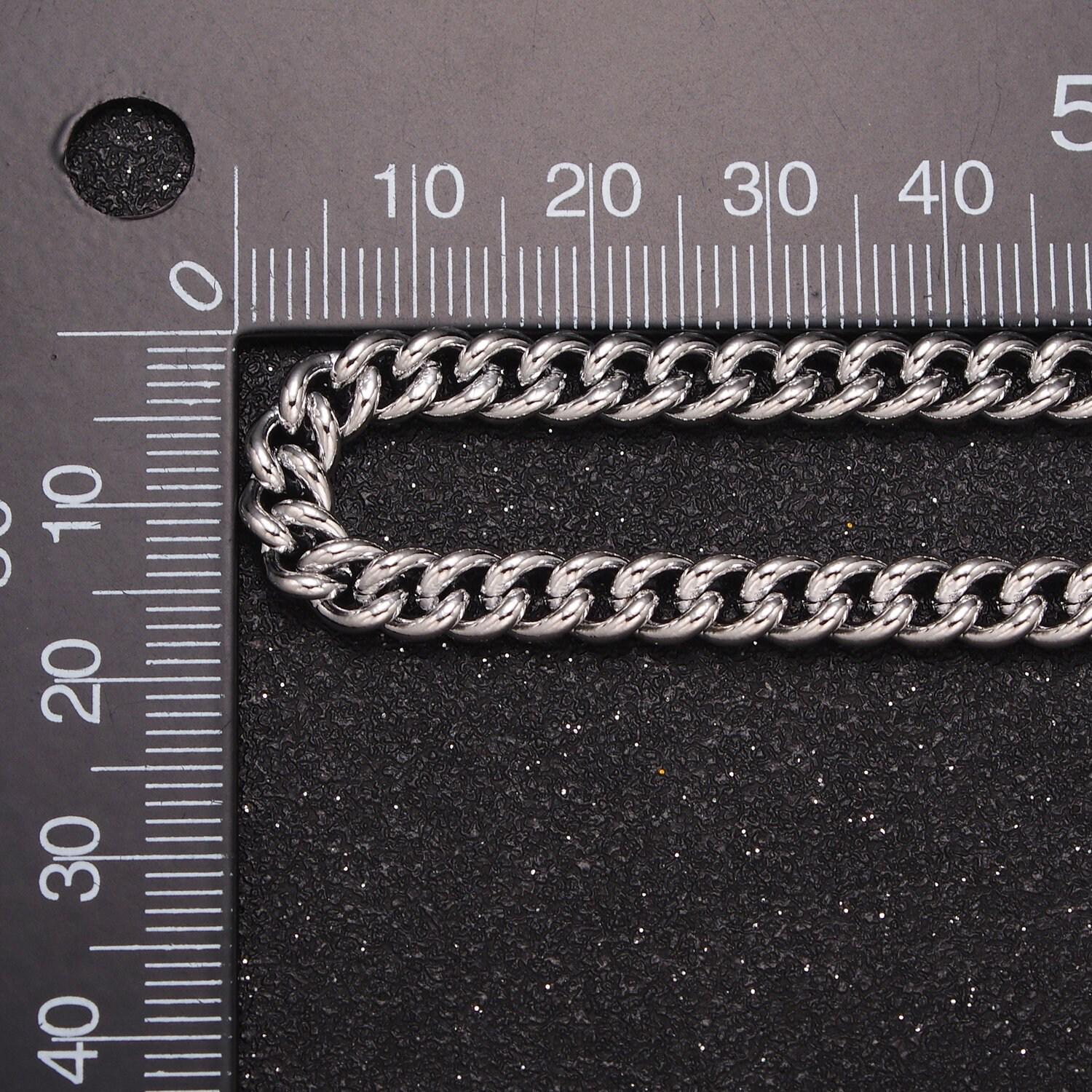 19.5 inch rhodium plated curb chain, 5.3mm width silver curb unfinished chain for diy jewelry necklace bracelet anklet making, wa-1391
