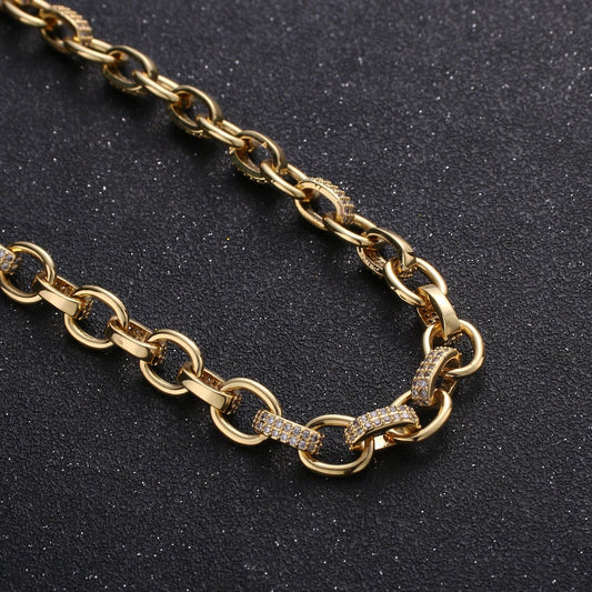 14k gold micro pave chain by meter, cz cable chain necklace specialty link chain by meter rolo cable chain for fashion jewelry, 244