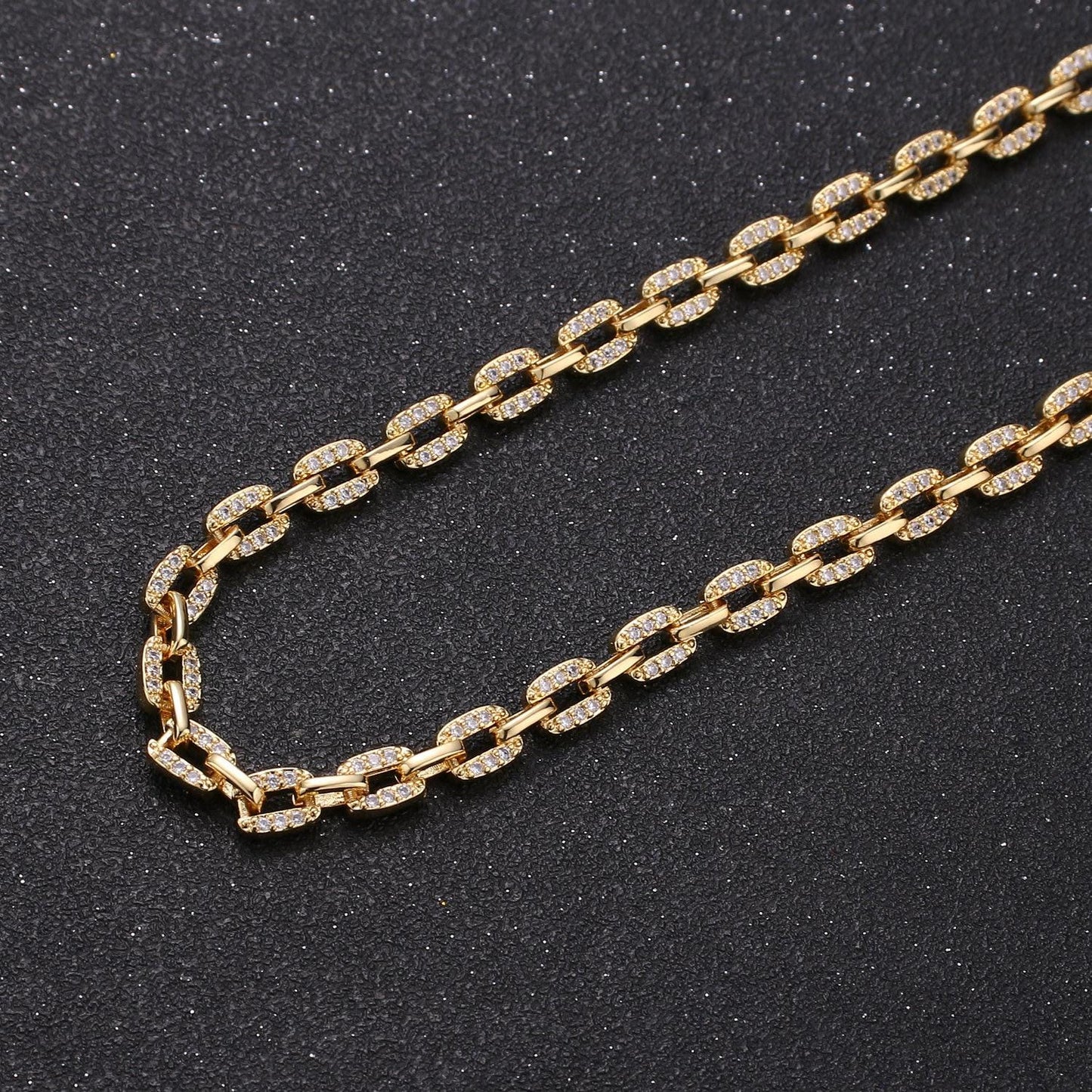 14k gold micro pave chain cz rolo chain specialty link cable chain by meter bold clear cubic chain chunky chain size 6x6mm,roll 290, 291